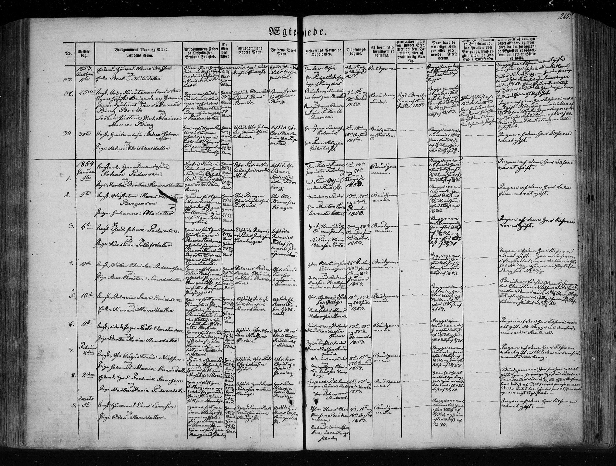 Eidsberg prestekontor Kirkebøker, SAO/A-10905/F/Fa/L0009: Parish register (official) no. I 9, 1849-1856, p. 265