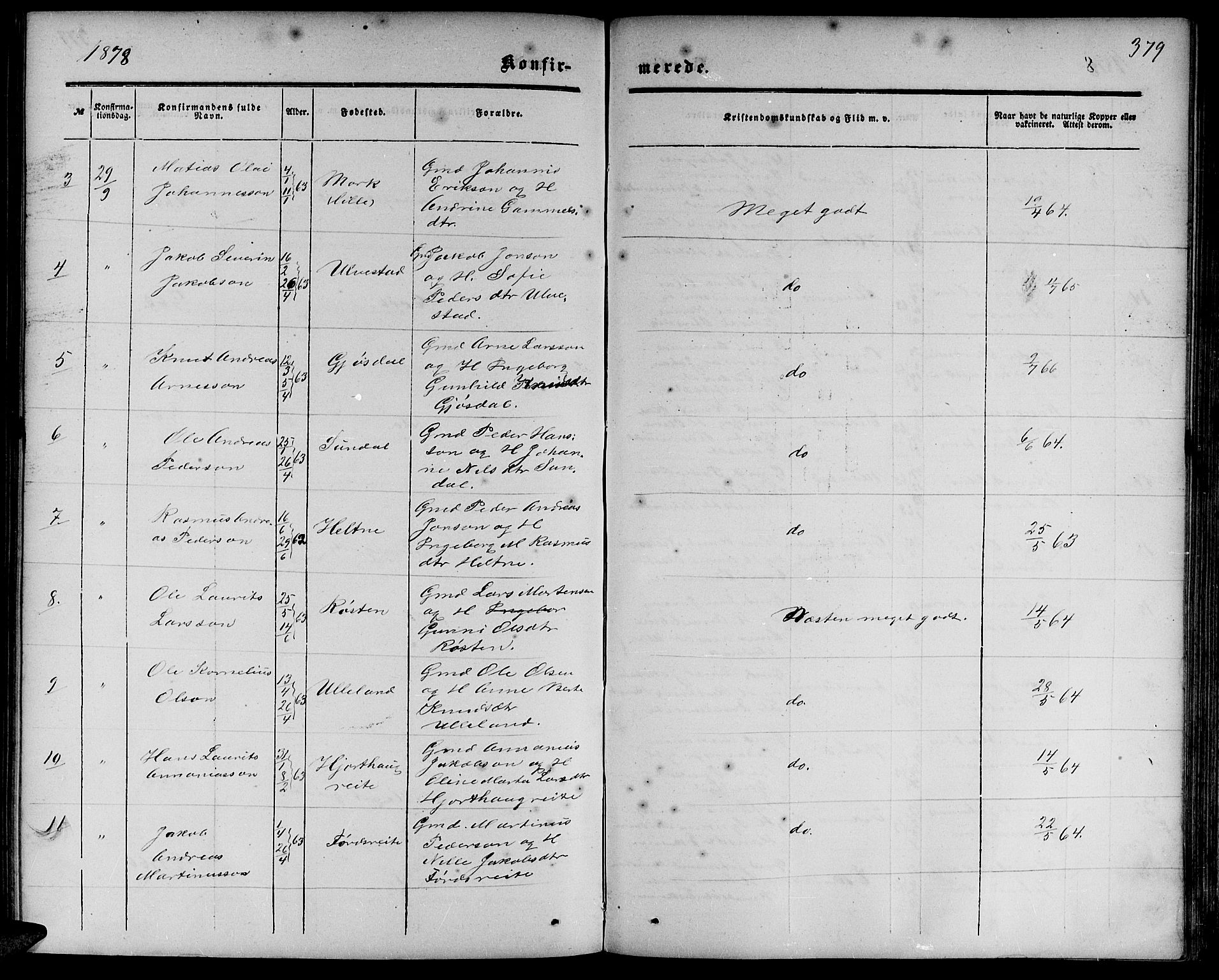 Ministerialprotokoller, klokkerbøker og fødselsregistre - Møre og Romsdal, AV/SAT-A-1454/511/L0157: Parish register (copy) no. 511C03, 1864-1884, p. 379