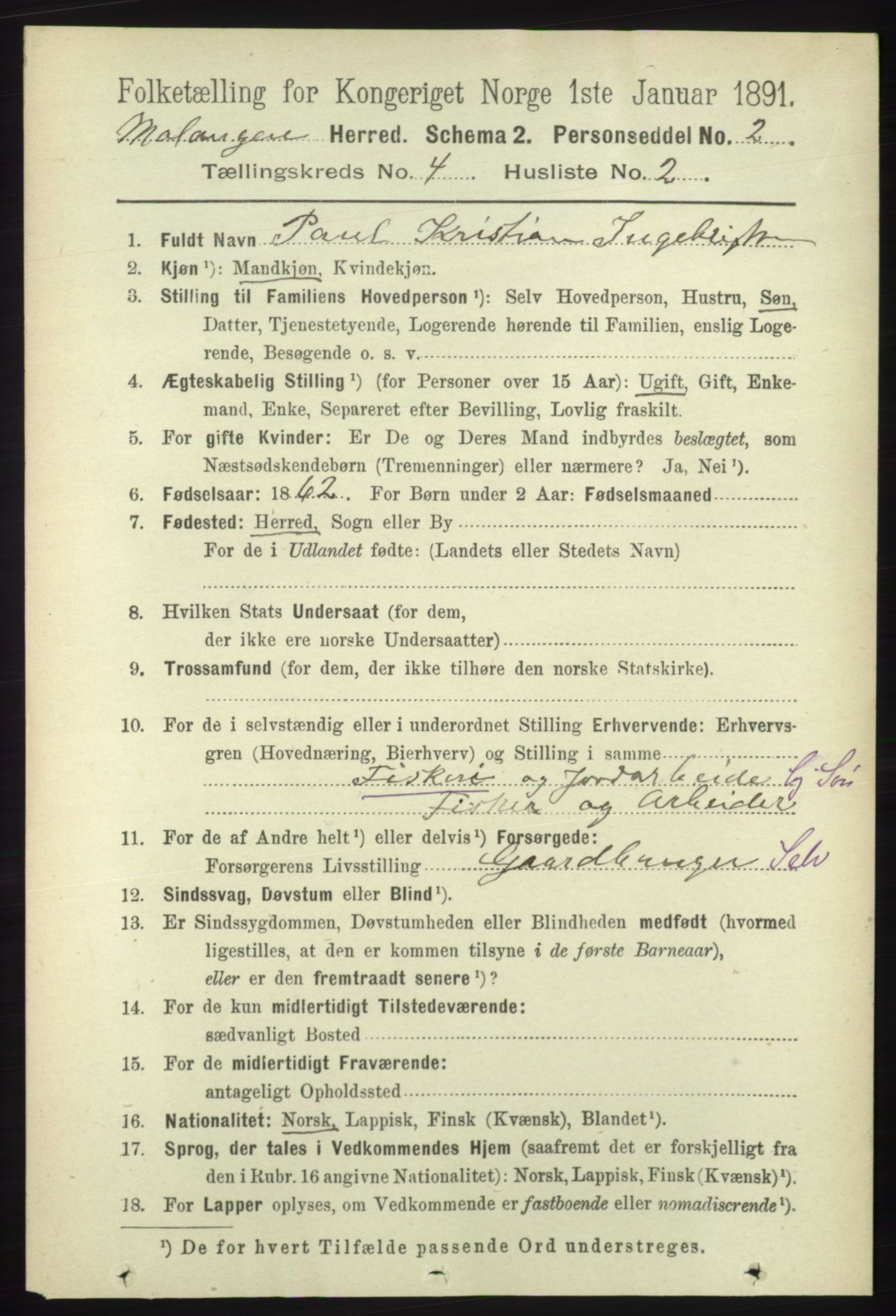 RA, 1891 census for 1932 Malangen, 1891, p. 1100