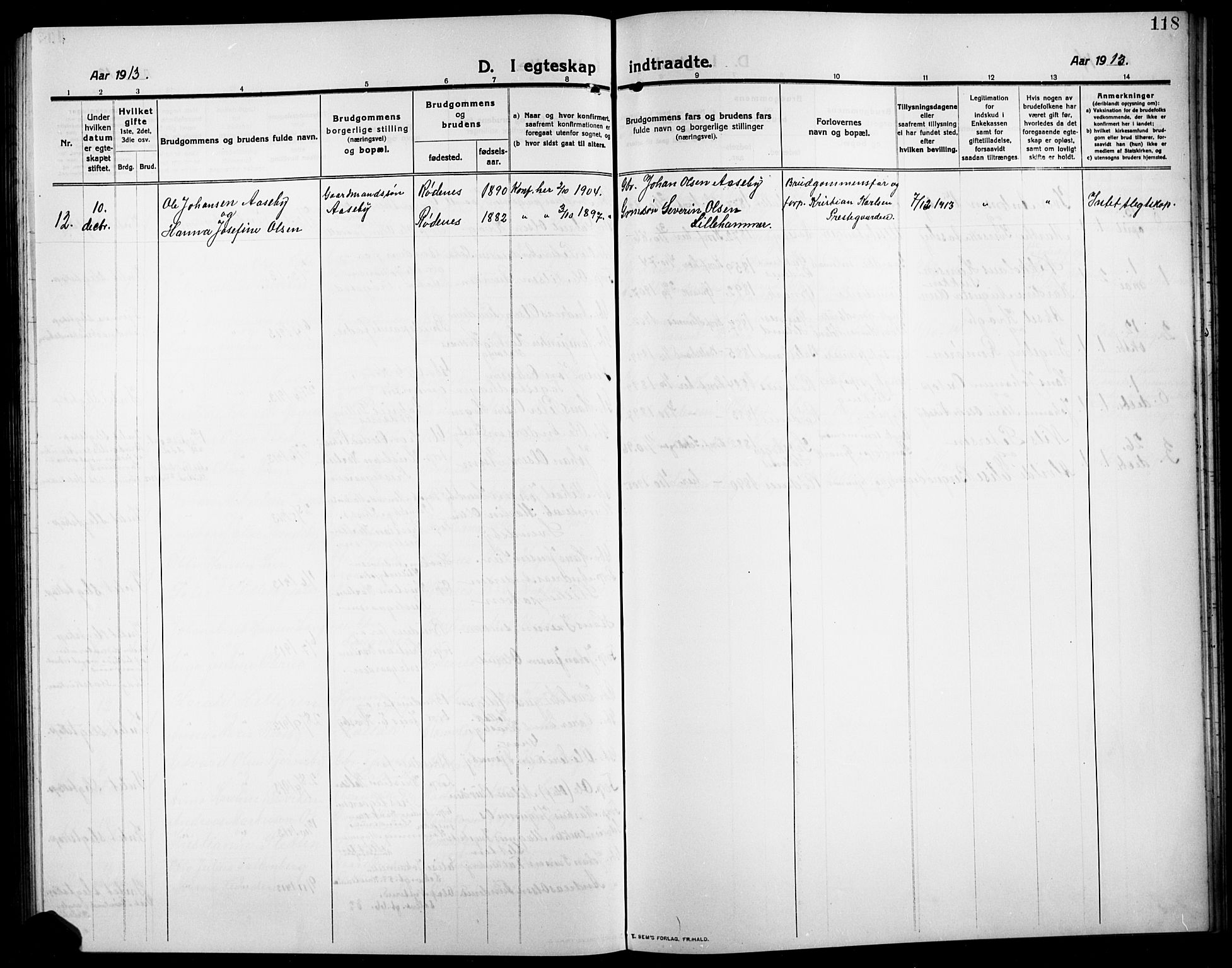 Rødenes prestekontor Kirkebøker, SAO/A-2005/G/Ga/L0003: Parish register (copy) no. I 3, 1911-1926, p. 118