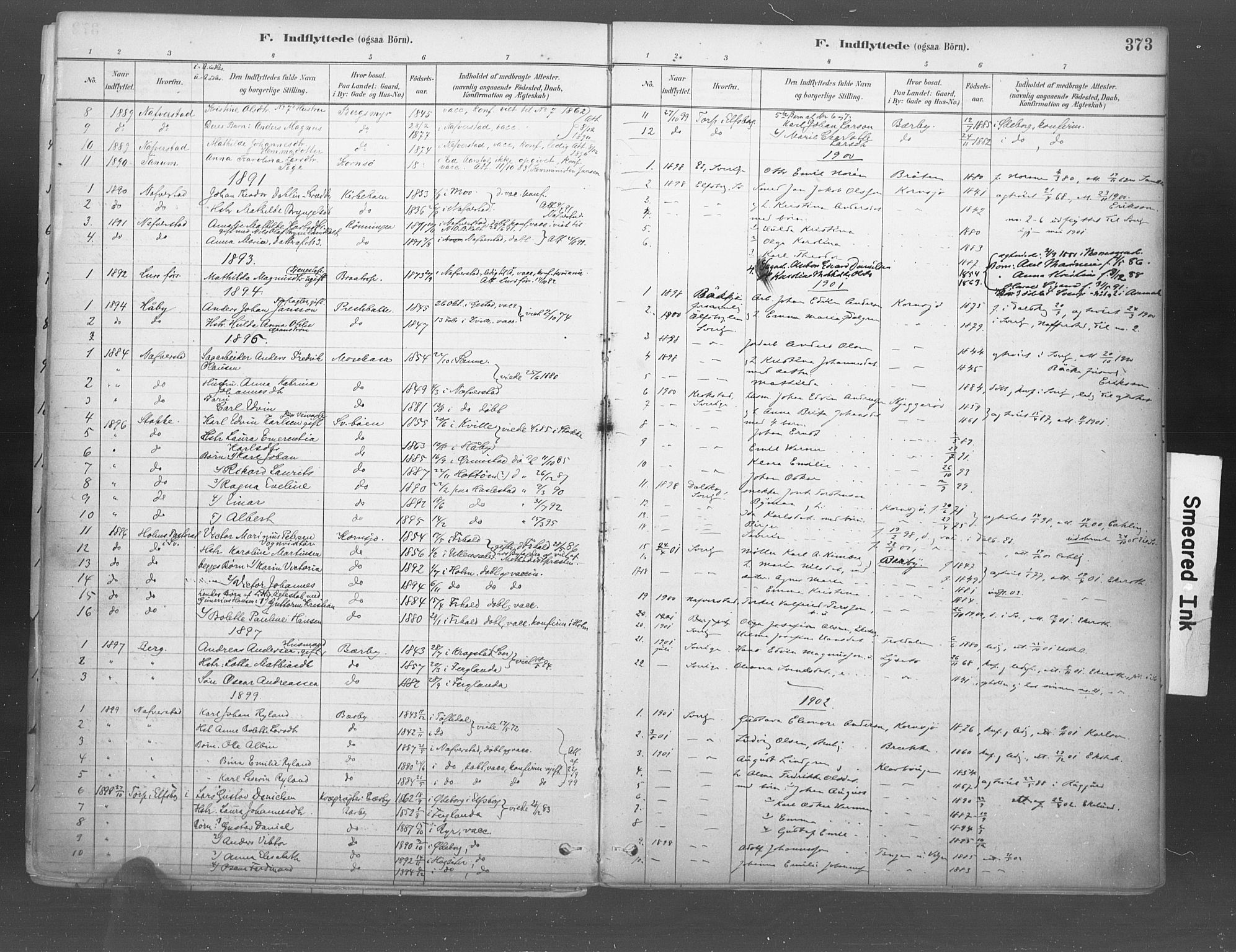 Idd prestekontor Kirkebøker, SAO/A-10911/F/Fb/L0002: Parish register (official) no. II 2, 1882-1923, p. 373