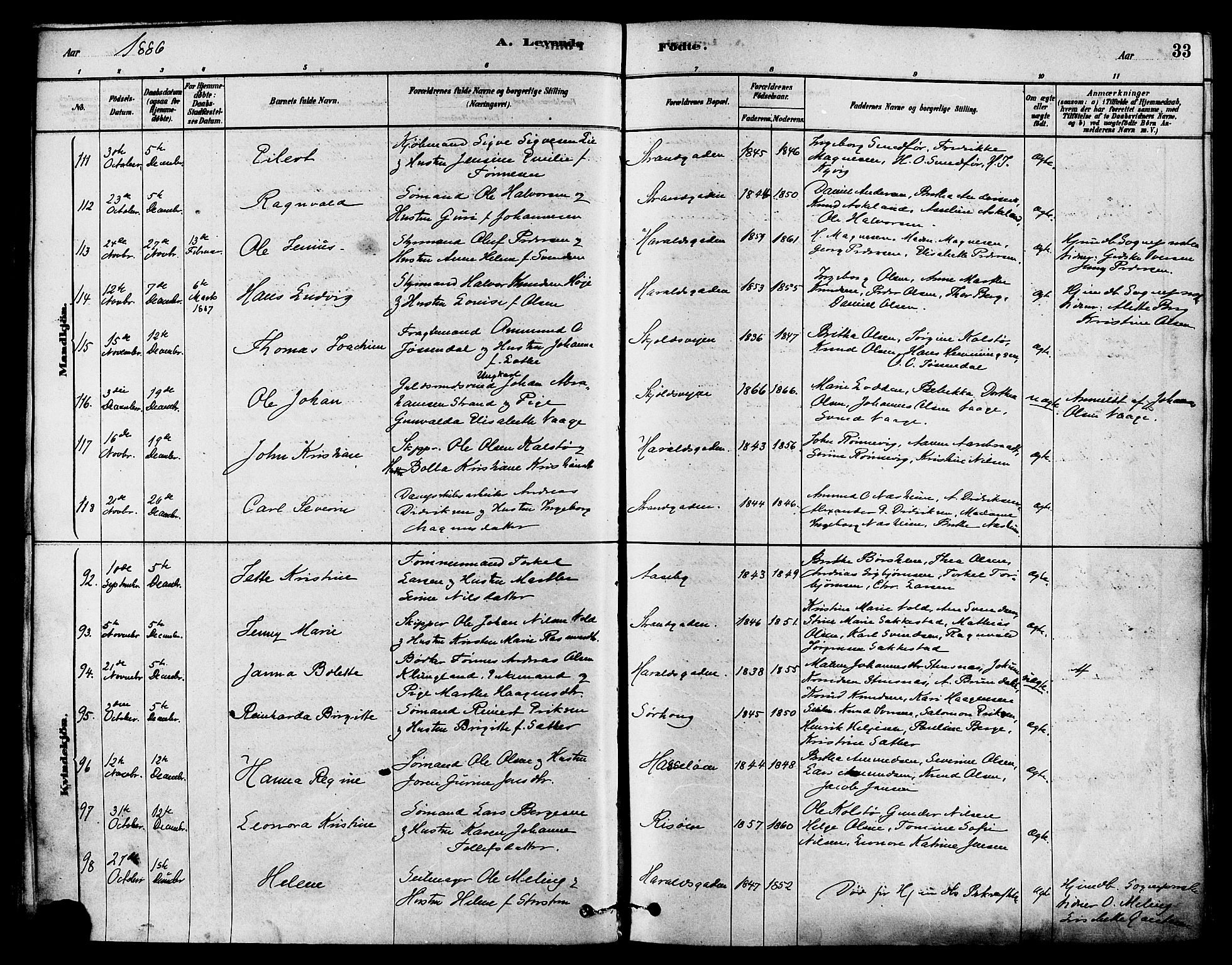 Haugesund sokneprestkontor, SAST/A -101863/H/Ha/Haa/L0003: Parish register (official) no. A 3, 1885-1890, p. 33