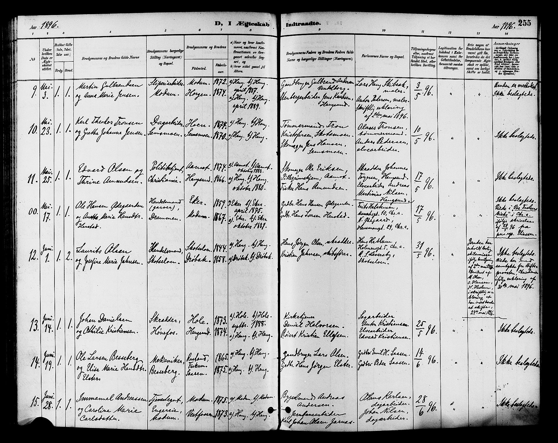 Eiker kirkebøker, AV/SAKO-A-4/F/Fb/L0002: Parish register (official) no. II 2, 1889-1896, p. 255