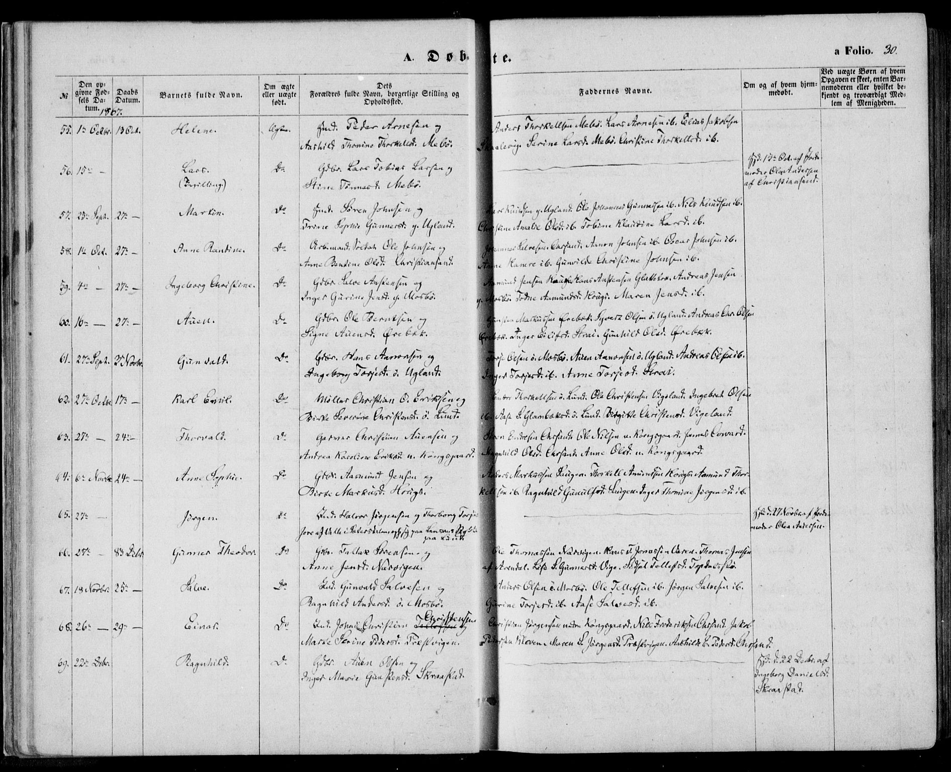 Oddernes sokneprestkontor, AV/SAK-1111-0033/F/Fa/Faa/L0008: Parish register (official) no. A 8, 1864-1880, p. 30