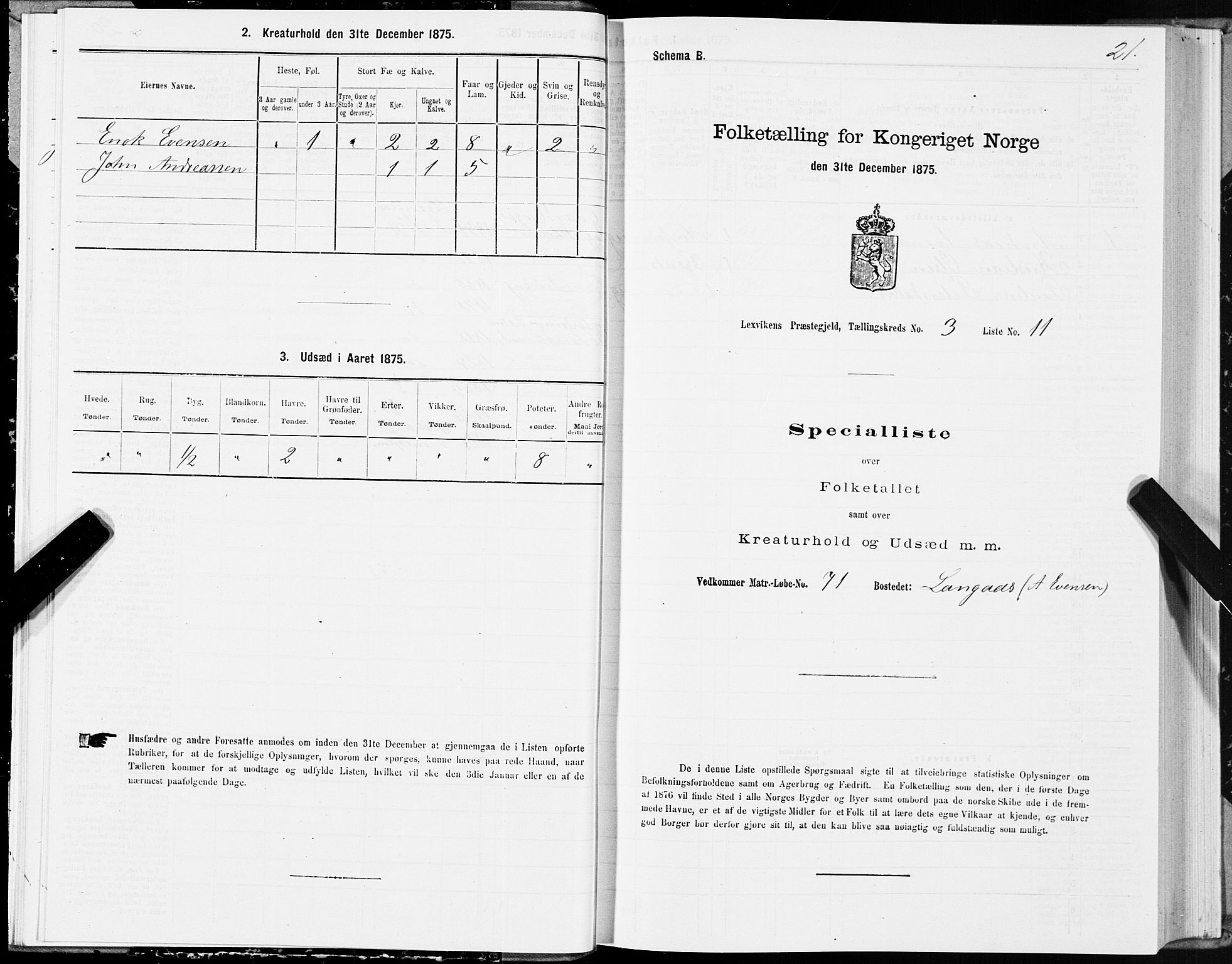 SAT, 1875 census for 1718P Leksvik, 1875, p. 2021
