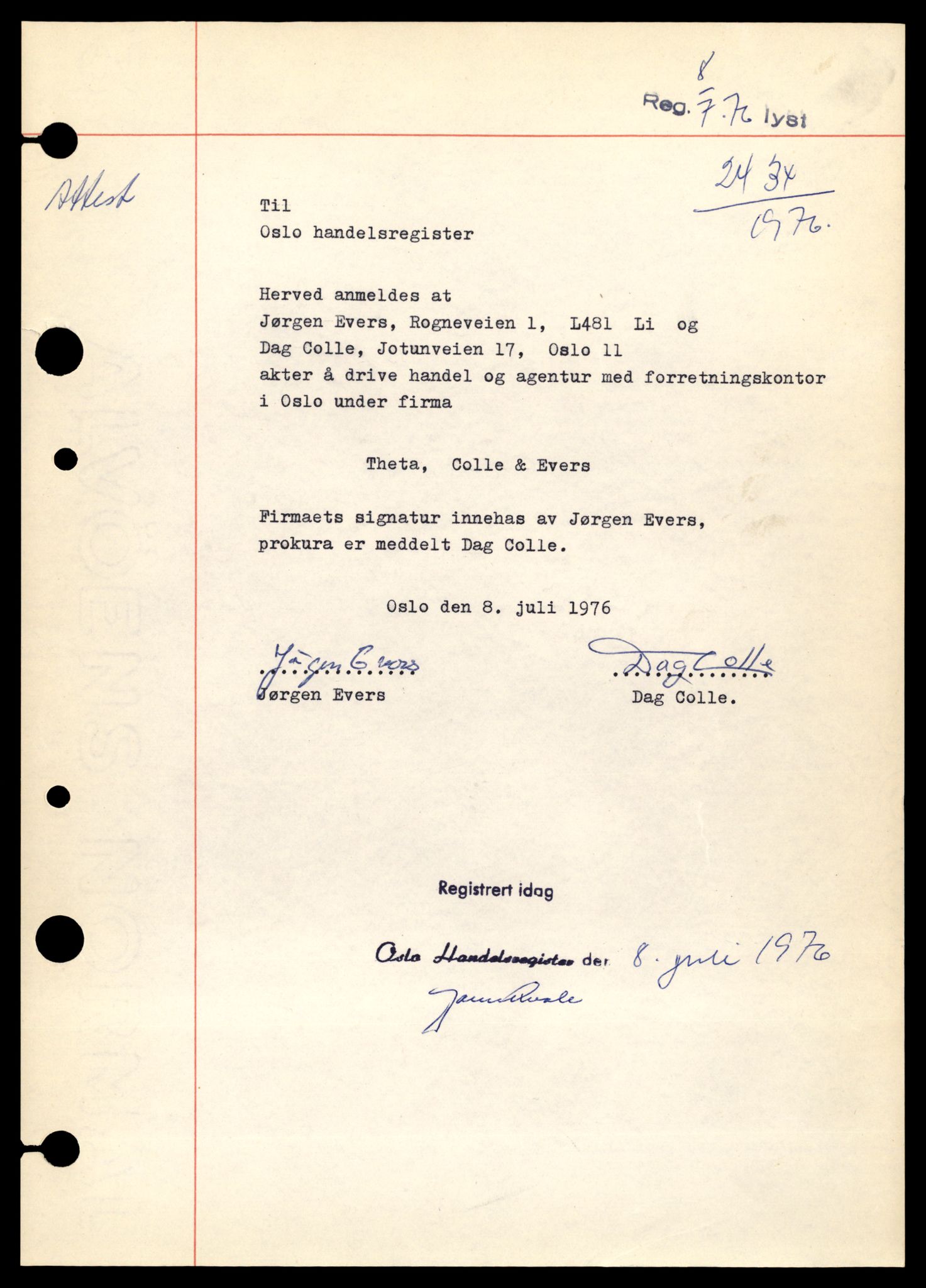 Oslo byfogd, Handelsregisteret, AV/SAT-A-10867/G/Gb/Gbb/L0030: Registreringsmeldinger, Th-Ø, 1978, p. 1