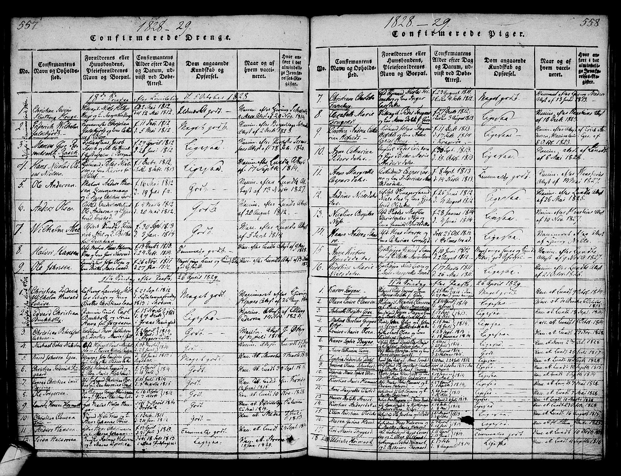 Strømsø kirkebøker, SAKO/A-246/F/Fa/L0011: Parish register (official) no. I 11, 1815-1829, p. 557-558