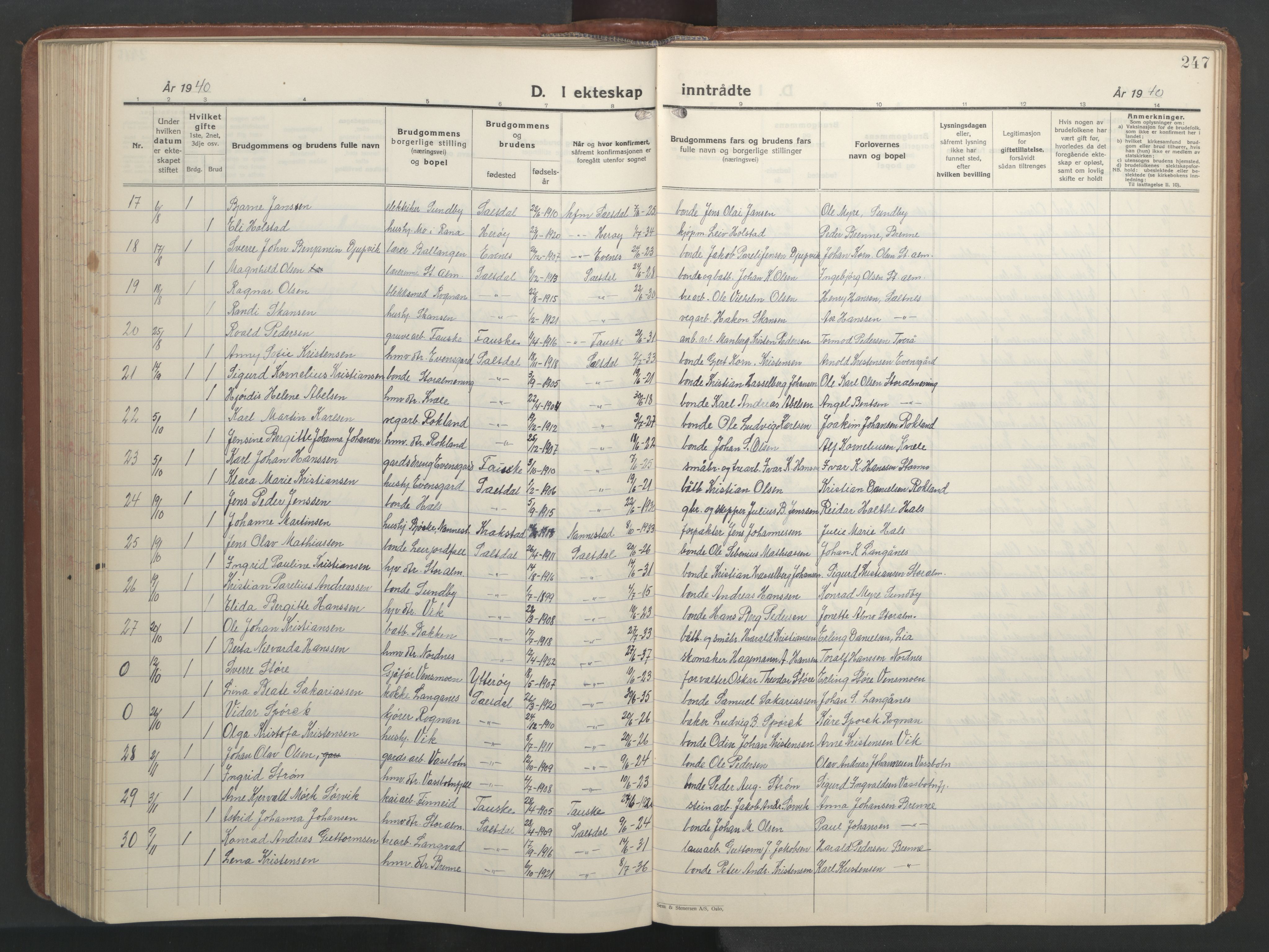Ministerialprotokoller, klokkerbøker og fødselsregistre - Nordland, SAT/A-1459/847/L0680: Parish register (copy) no. 847C08, 1930-1947, p. 247
