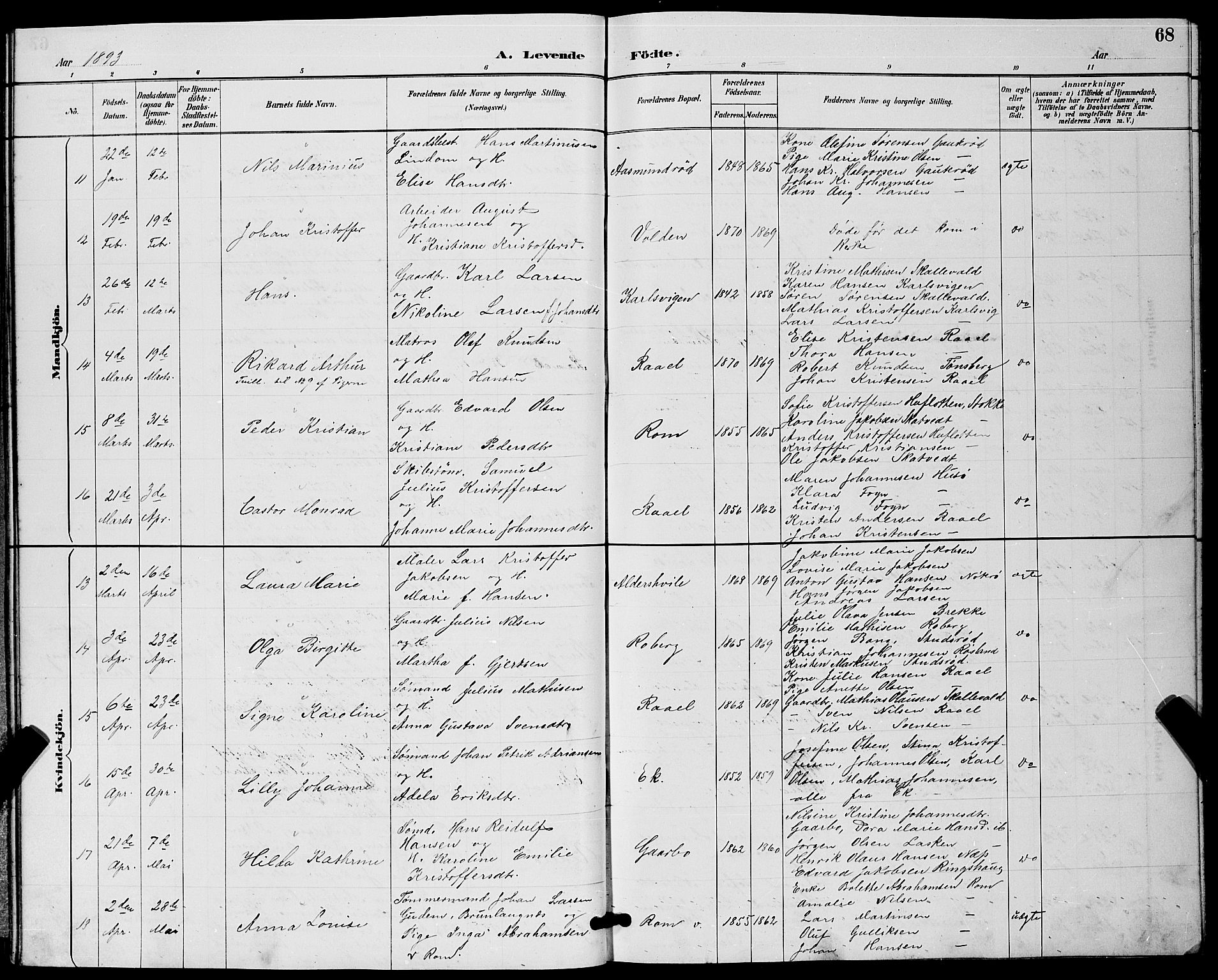 Sem kirkebøker, AV/SAKO-A-5/G/Gb/L0002: Parish register (copy) no. II 2, 1886-1899, p. 68