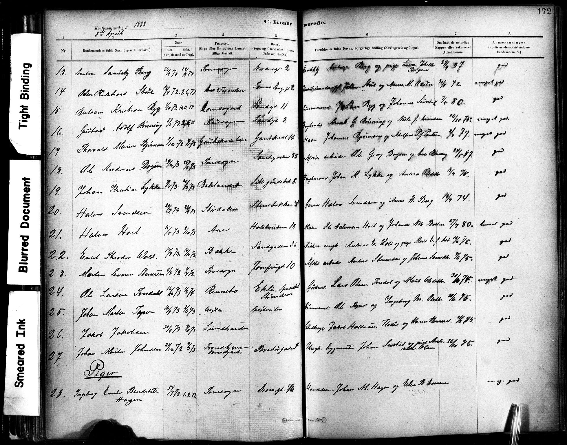 Ministerialprotokoller, klokkerbøker og fødselsregistre - Sør-Trøndelag, SAT/A-1456/602/L0119: Parish register (official) no. 602A17, 1880-1901, p. 172