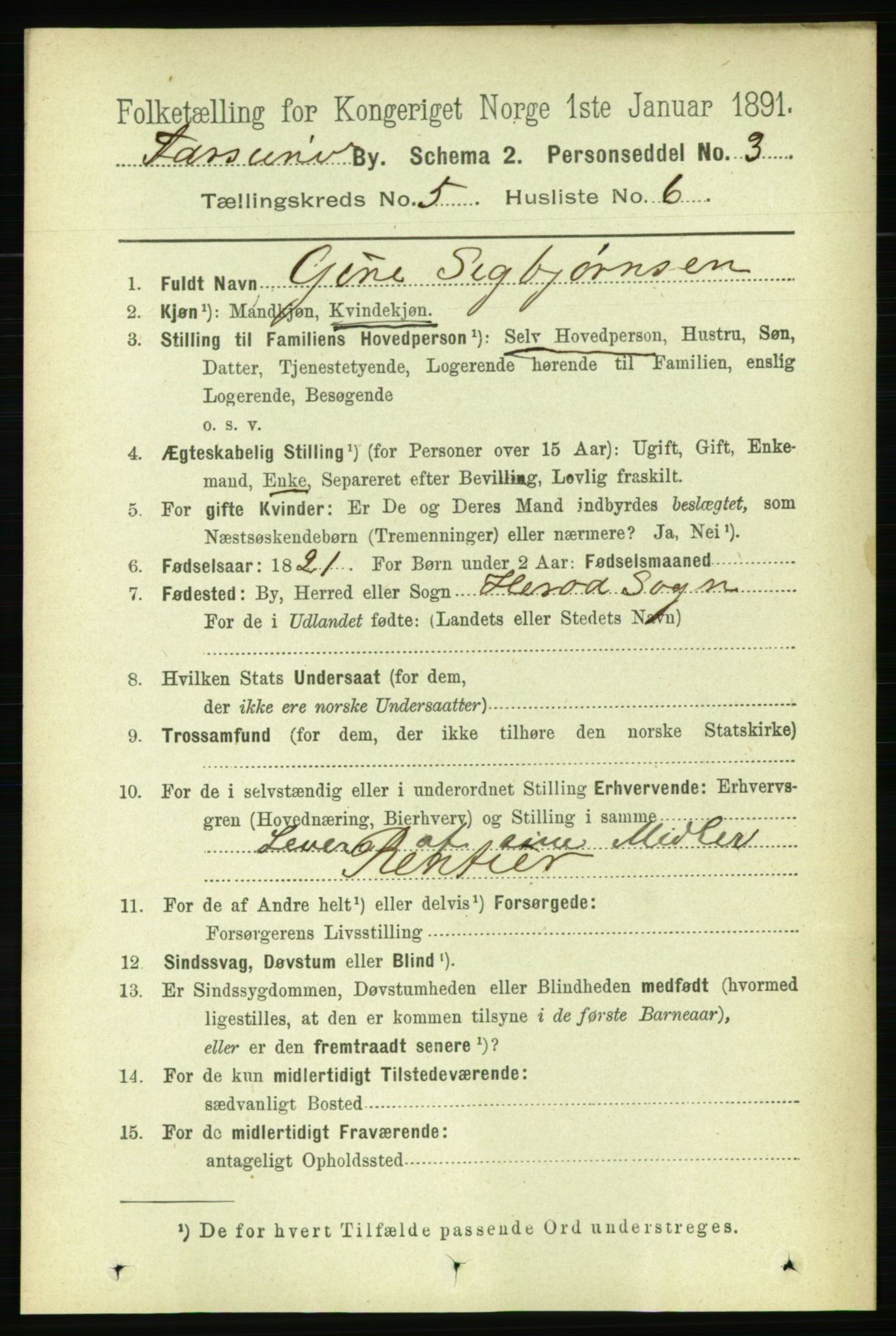 RA, 1891 census for 1003 Farsund, 1891, p. 1988