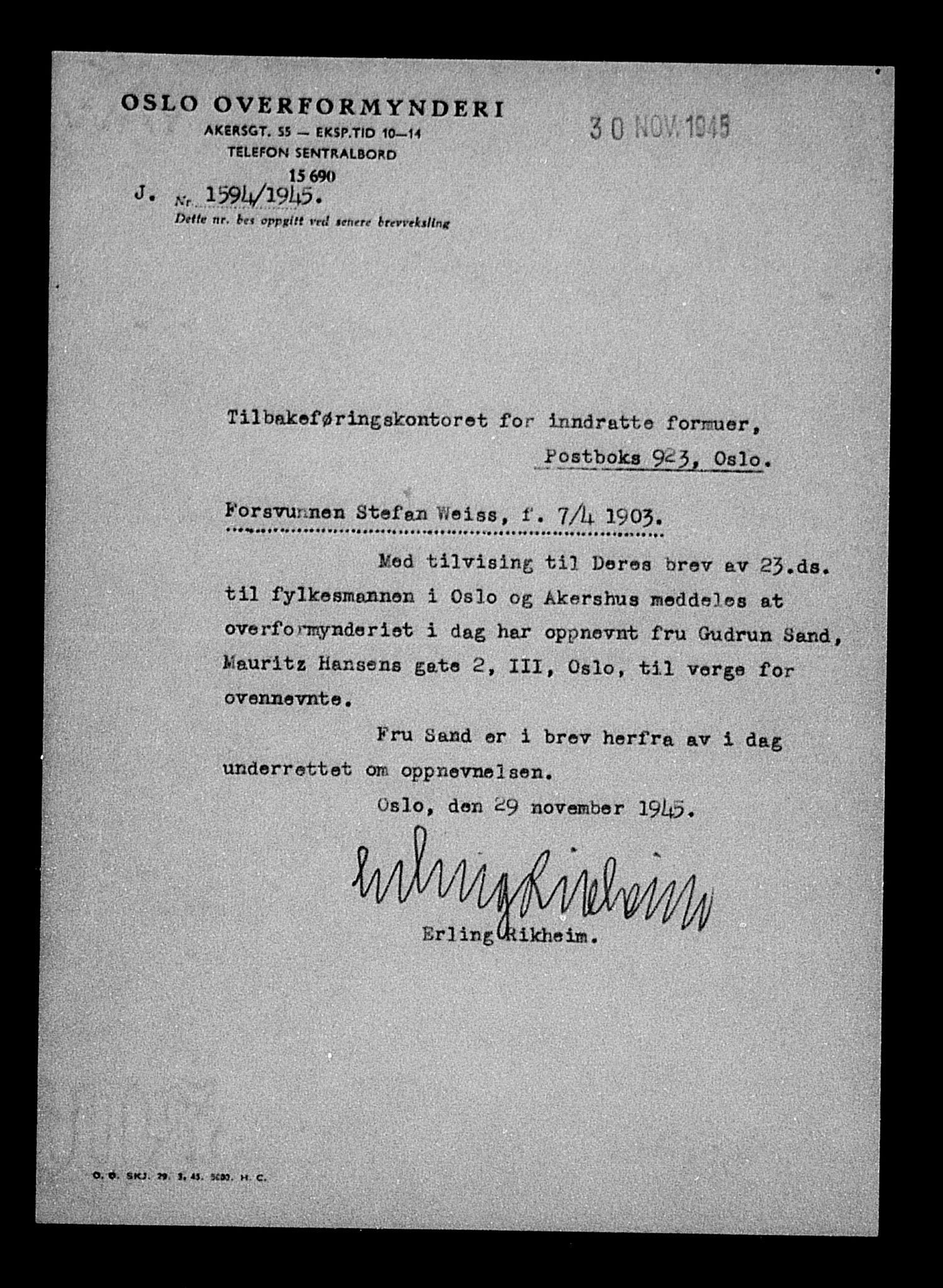 Justisdepartementet, Tilbakeføringskontoret for inndratte formuer, AV/RA-S-1564/H/Hc/Hcc/L0986: --, 1945-1947, p. 275