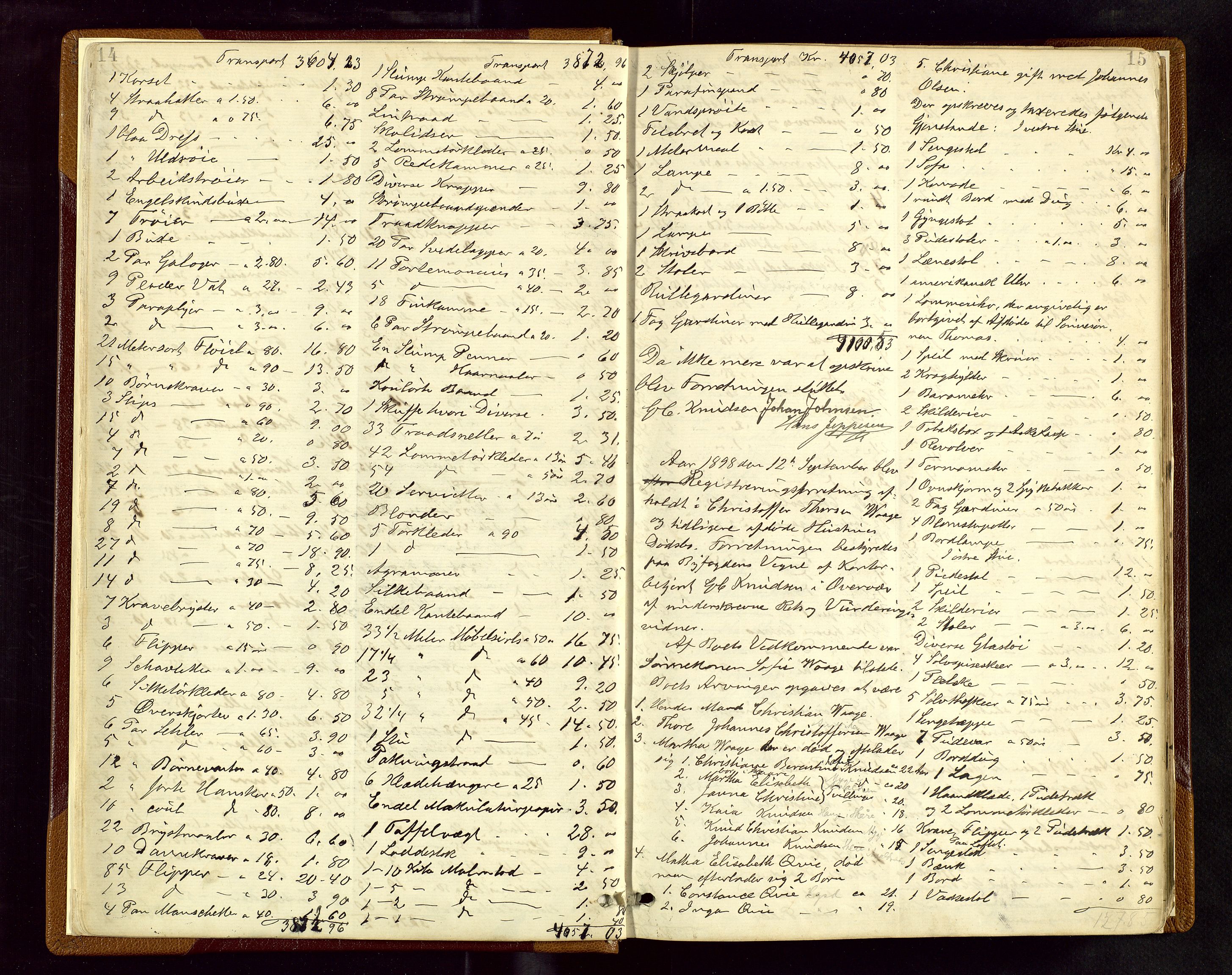 Haugesund tingrett, AV/SAST-A-101415/01/IV/IVB/L0003: Skifteregistreringsprotokoll, med register, 1898-1914, p. 14-15