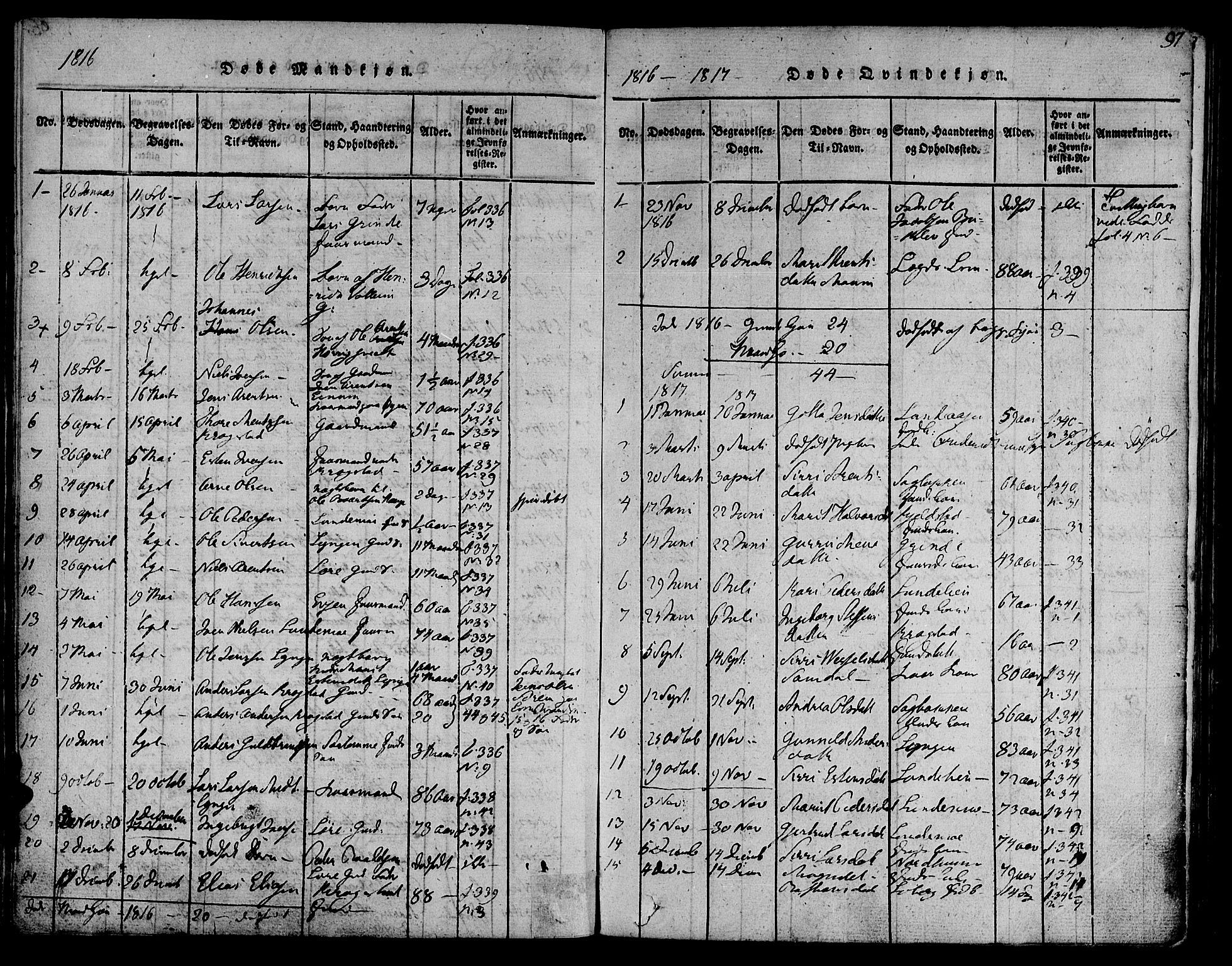 Ministerialprotokoller, klokkerbøker og fødselsregistre - Sør-Trøndelag, SAT/A-1456/692/L1102: Parish register (official) no. 692A02, 1816-1842, p. 97