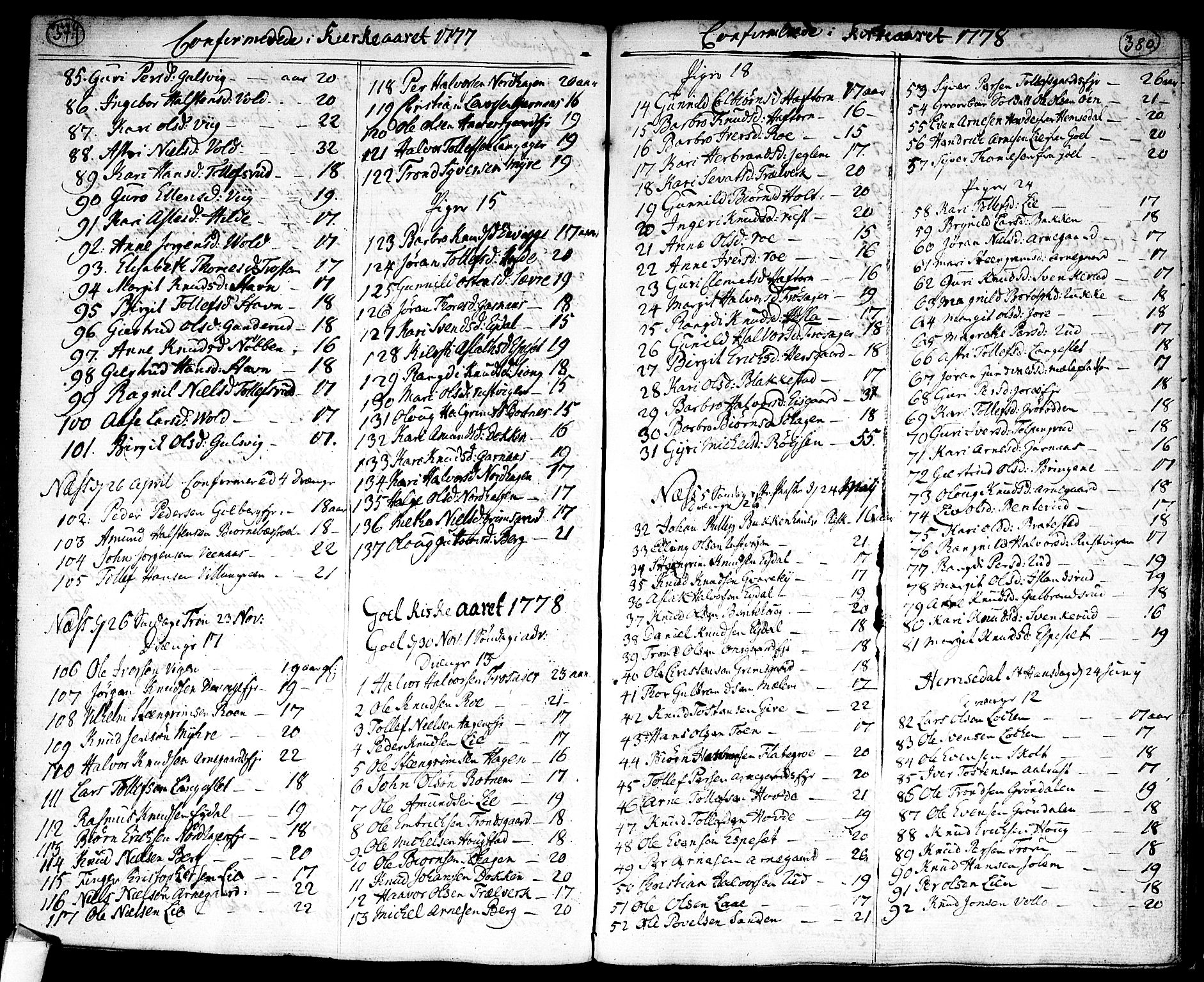 Nes kirkebøker, AV/SAKO-A-236/F/Fa/L0004: Parish register (official) no. 4, 1764-1786, p. 379-380