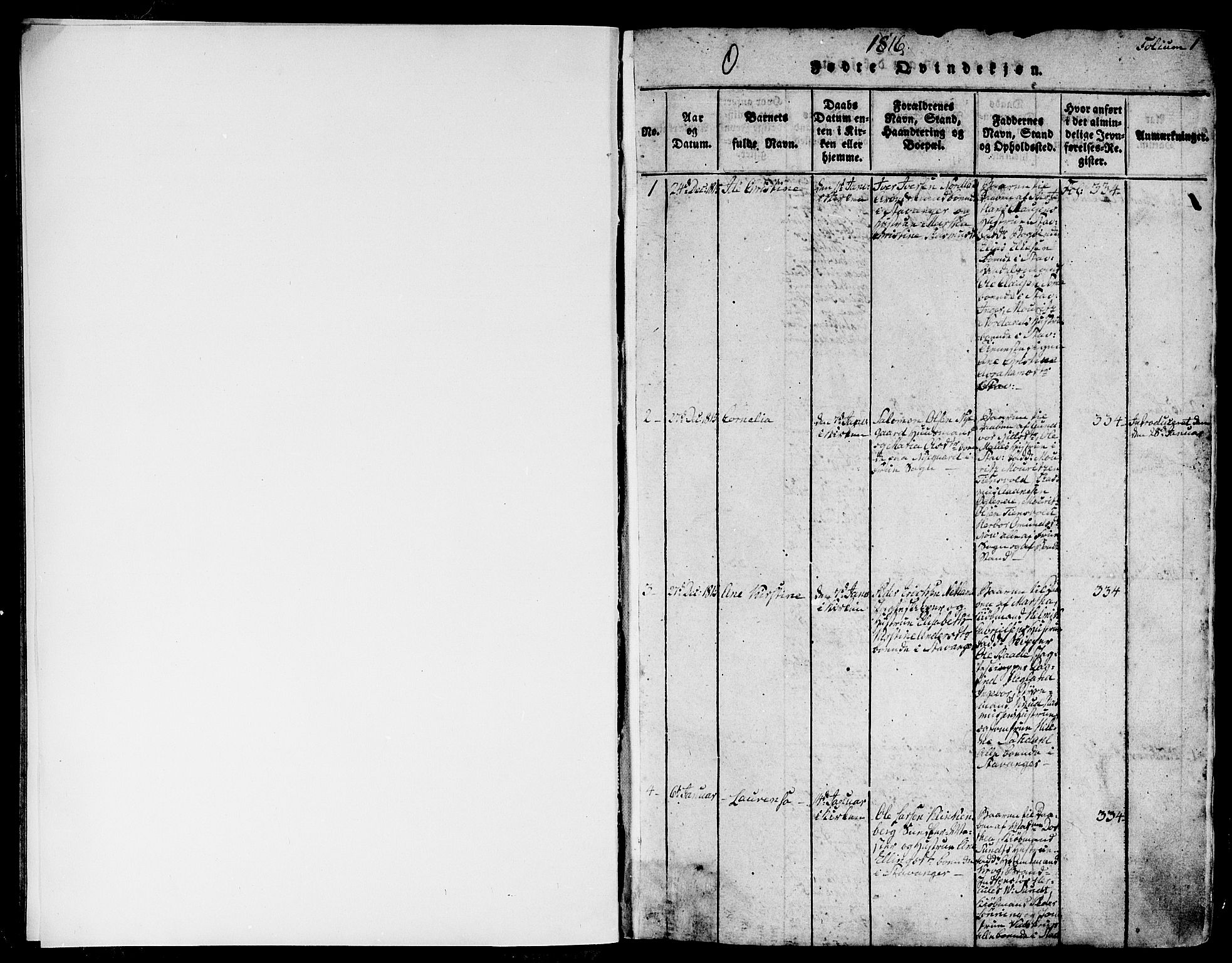 Domkirken sokneprestkontor, SAST/A-101812/001/30/30BA/L0008: Parish register (official) no. A 8, 1816-1821, p. 1