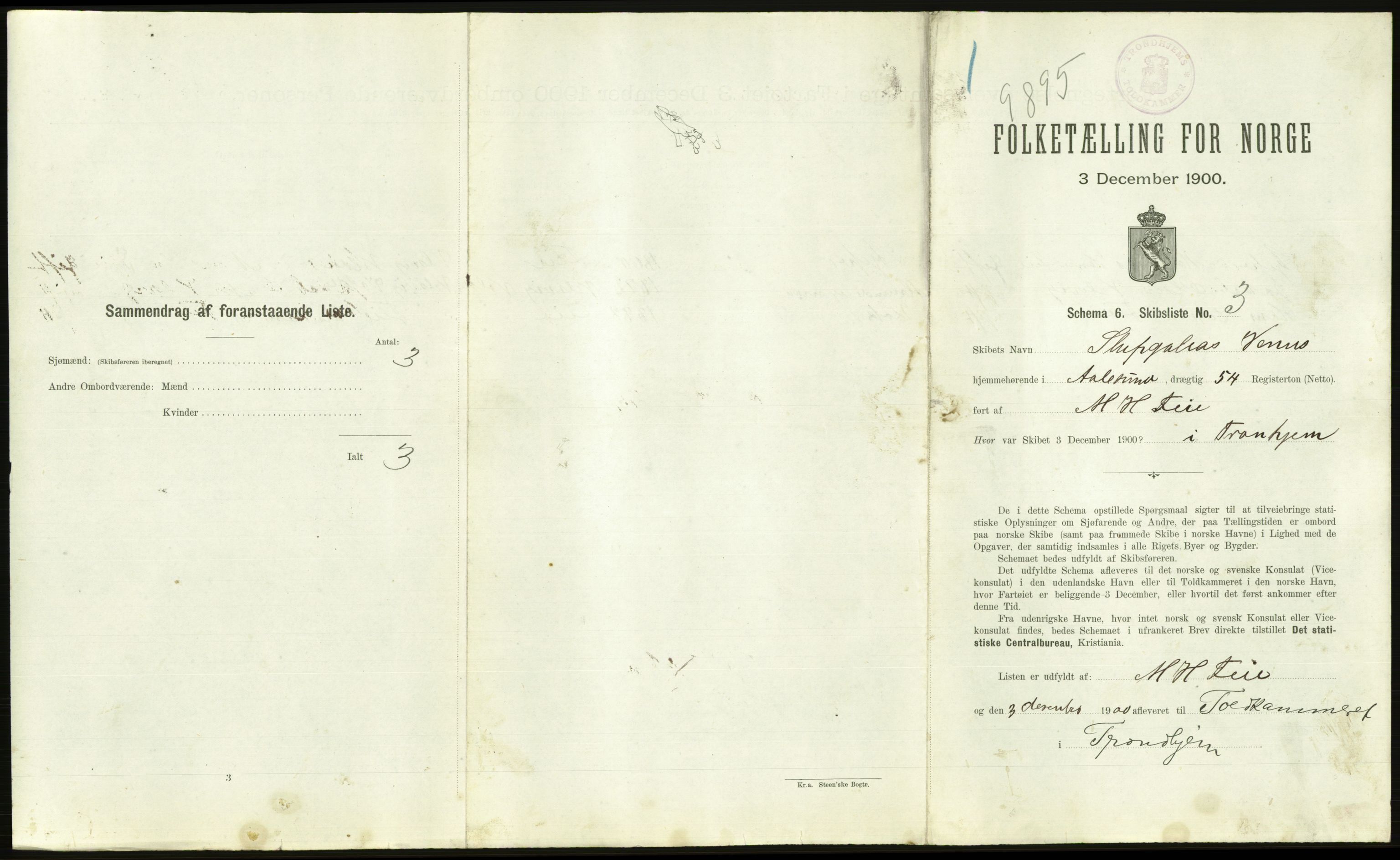 RA, 1900 Census - ship lists from ships in Norwegian harbours, harbours abroad and at sea, 1900, p. 2301