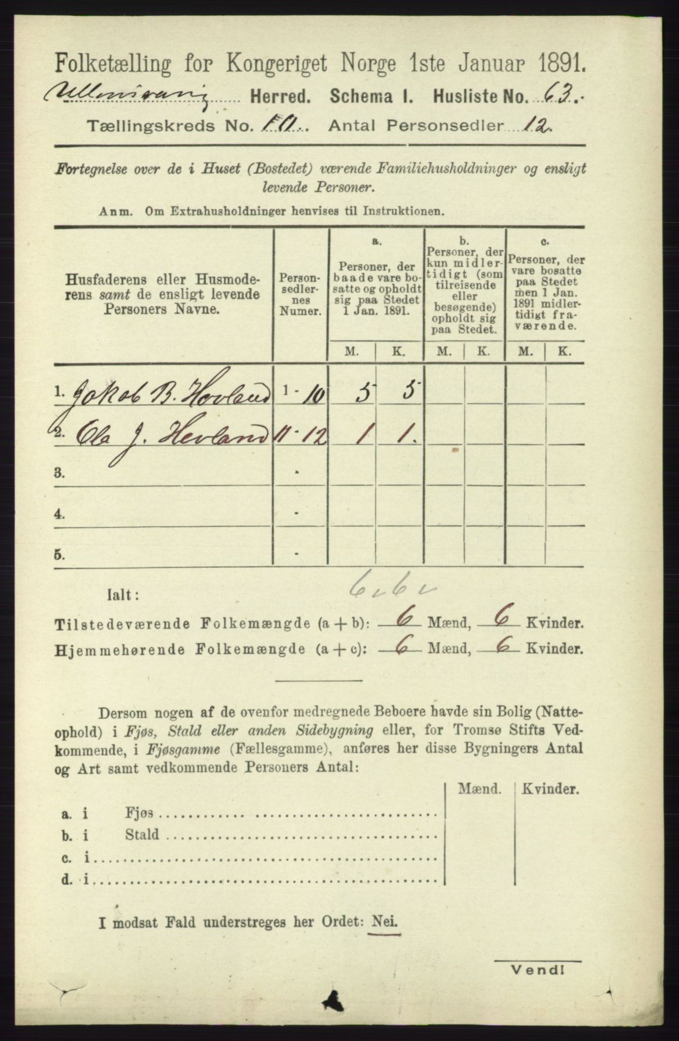 RA, 1891 census for 1230 Ullensvang, 1891, p. 3744