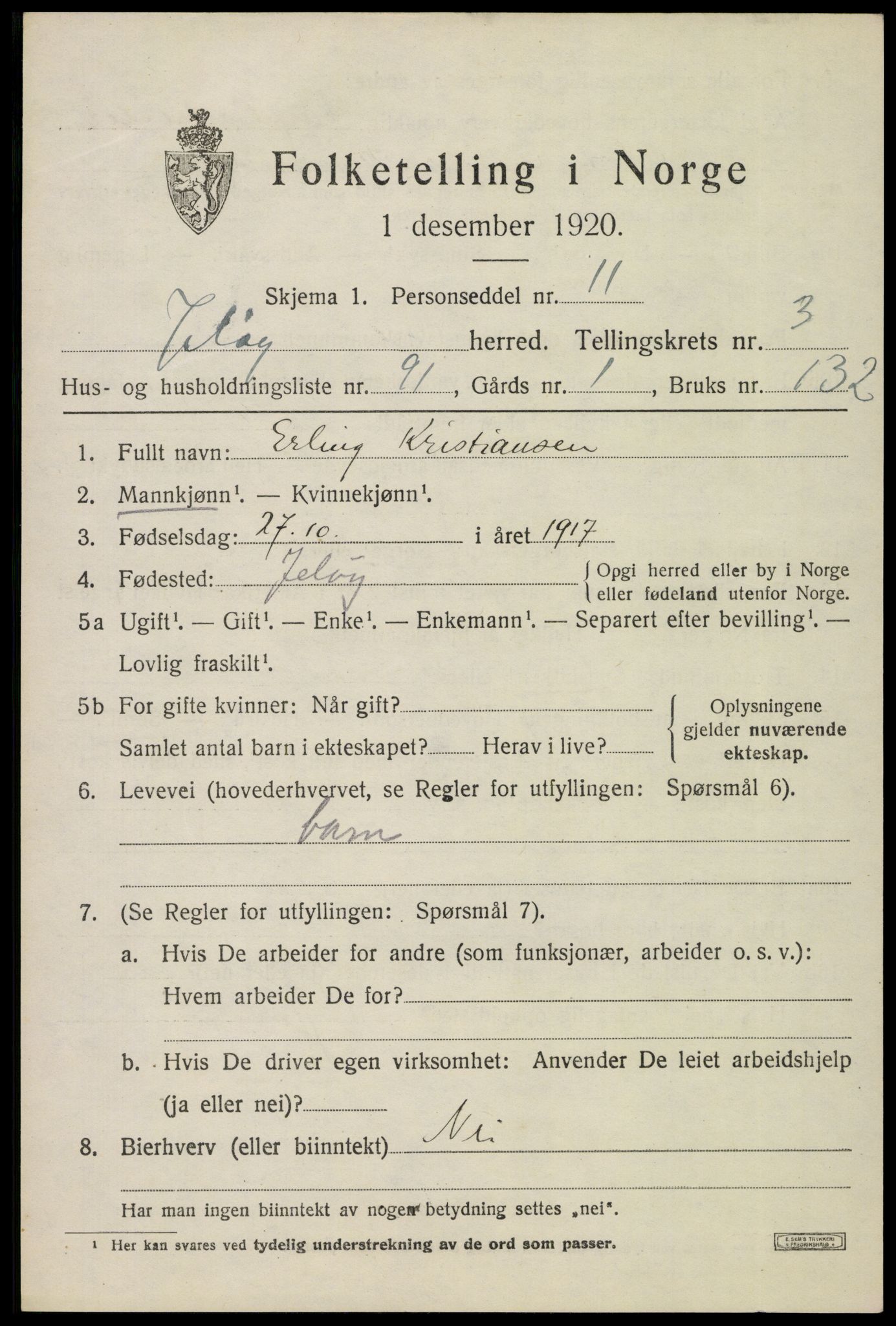 SAO, 1920 census for Moss land district, 1920, p. 4801