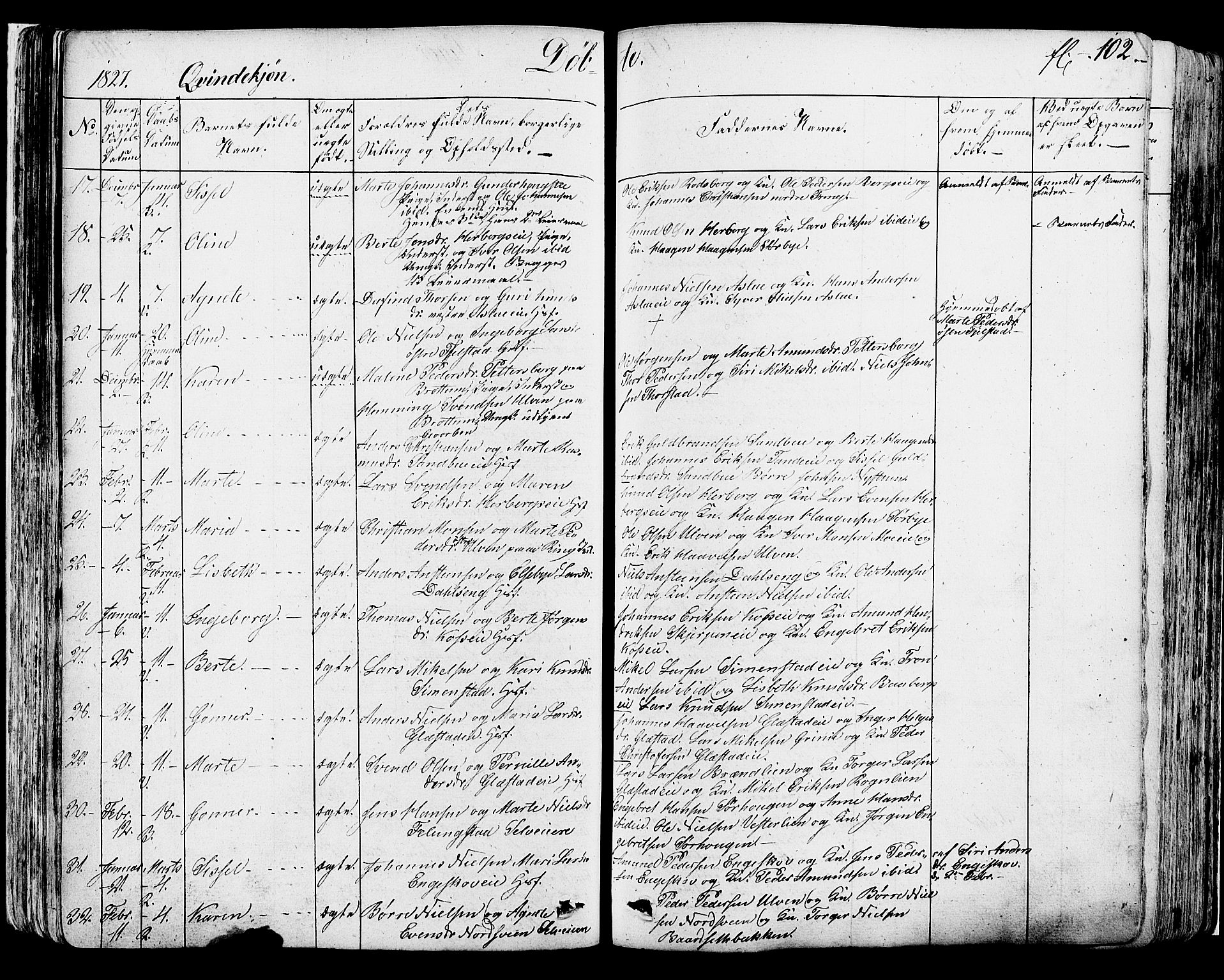 Ringsaker prestekontor, AV/SAH-PREST-014/K/Ka/L0007: Parish register (official) no. 7A, 1826-1837, p. 102