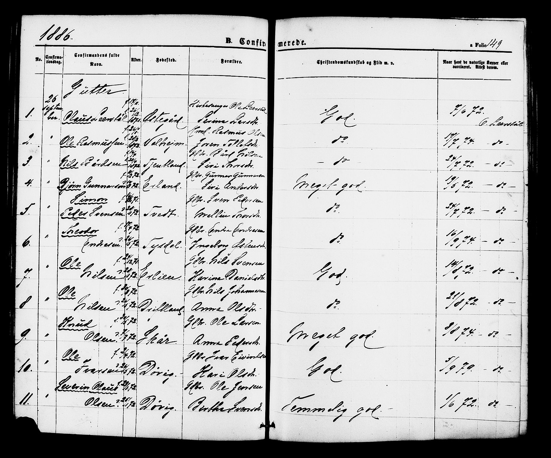 Hjelmeland sokneprestkontor, AV/SAST-A-101843/01/IV/L0012: Parish register (official) no. A 12, 1862-1886, p. 149