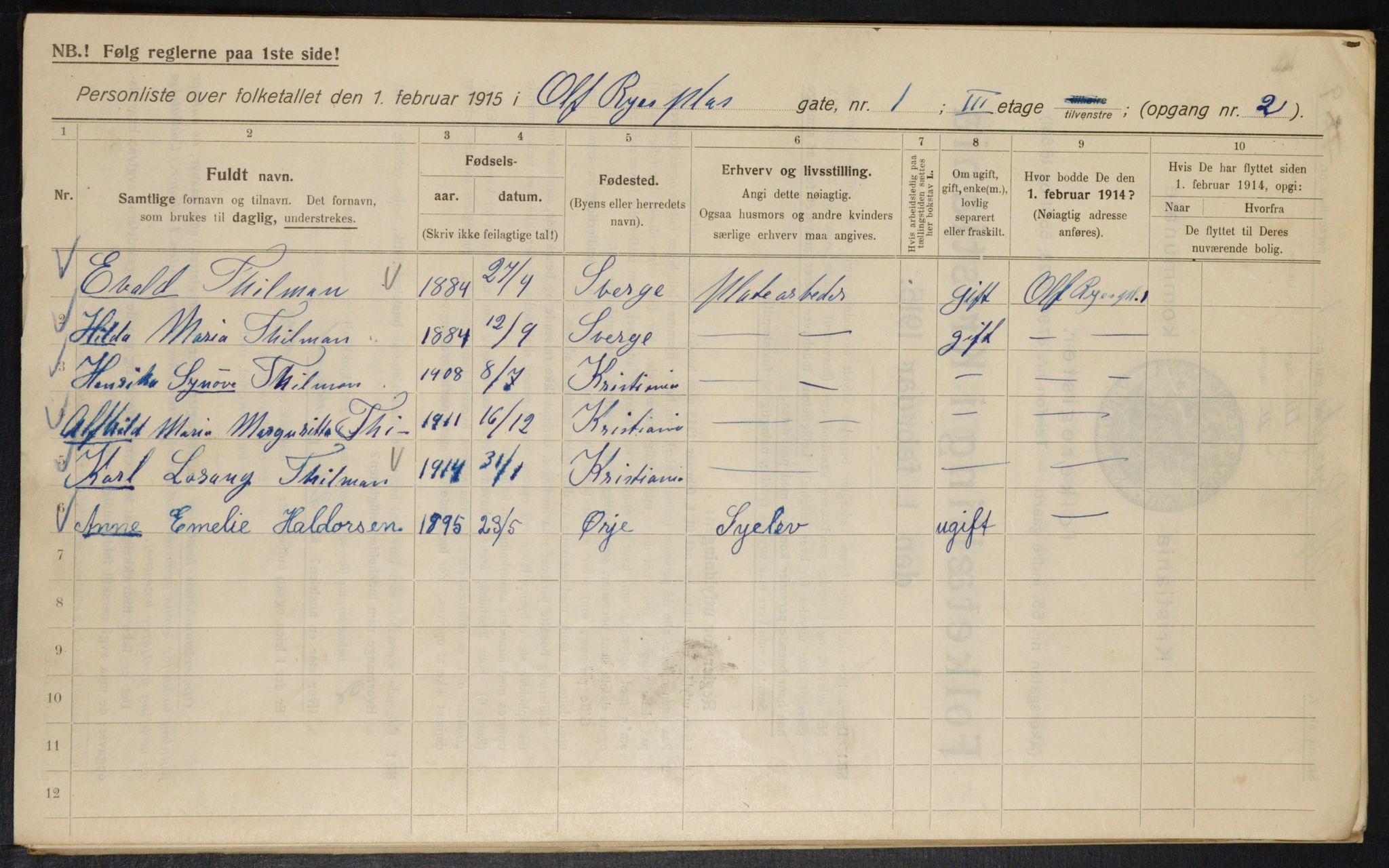 OBA, Municipal Census 1915 for Kristiania, 1915, p. 74465