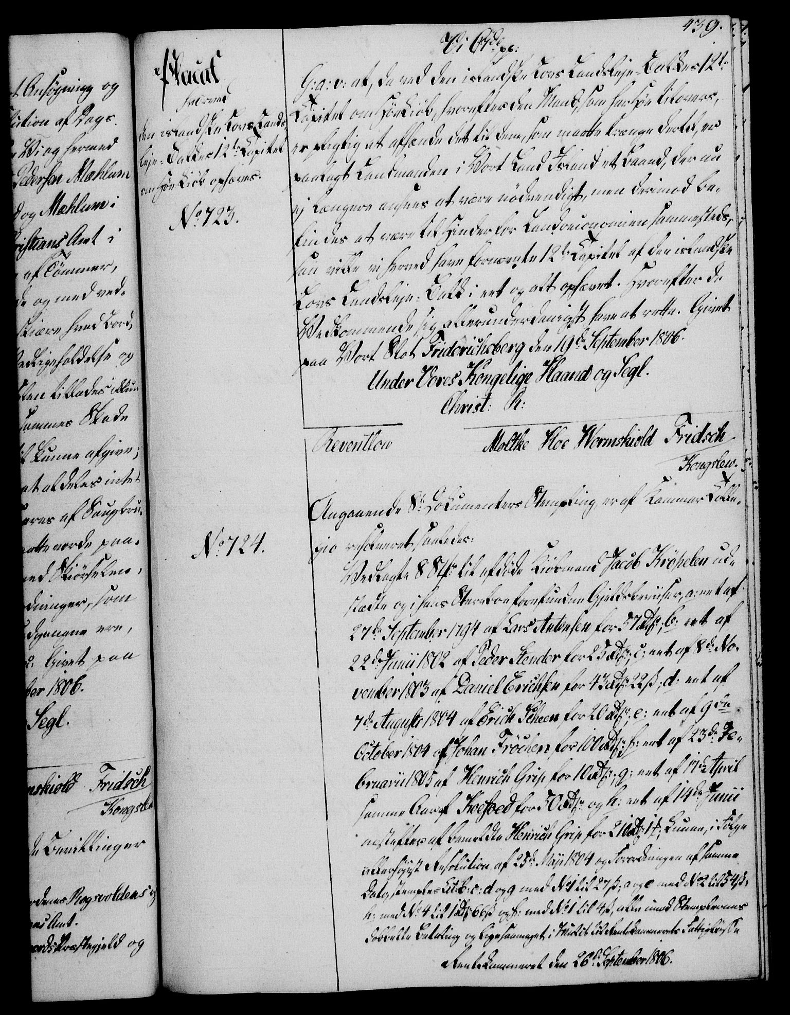 Rentekammeret, Kammerkanselliet, AV/RA-EA-3111/G/Gg/Gga/L0018: Norsk ekspedisjonsprotokoll med register (merket RK 53.18), 1804-1806, p. 439