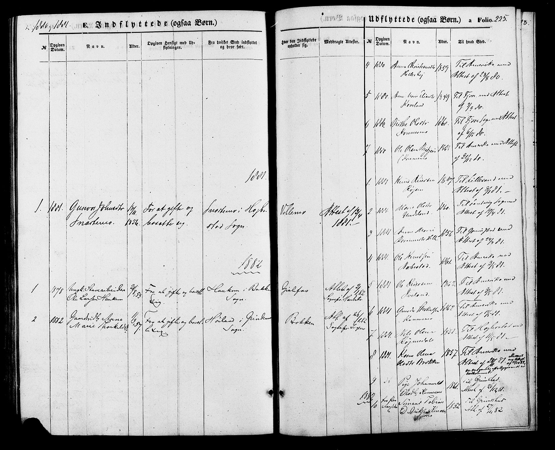 Nord-Audnedal sokneprestkontor, AV/SAK-1111-0032/F/Fa/Faa/L0002: Parish register (official) no. A 2, 1857-1882, p. 225