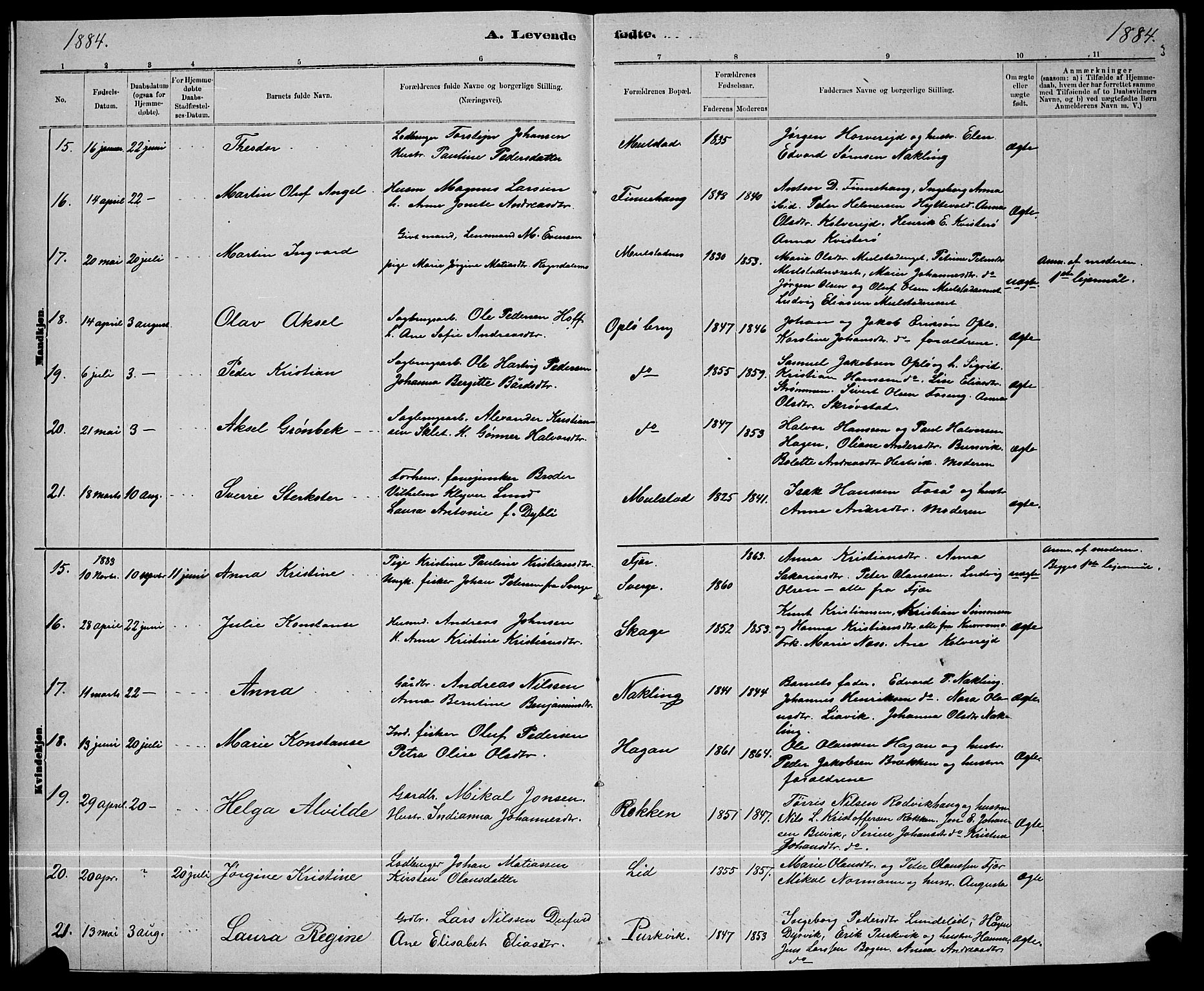 Ministerialprotokoller, klokkerbøker og fødselsregistre - Nord-Trøndelag, AV/SAT-A-1458/780/L0651: Parish register (copy) no. 780C03, 1884-1898, p. 3