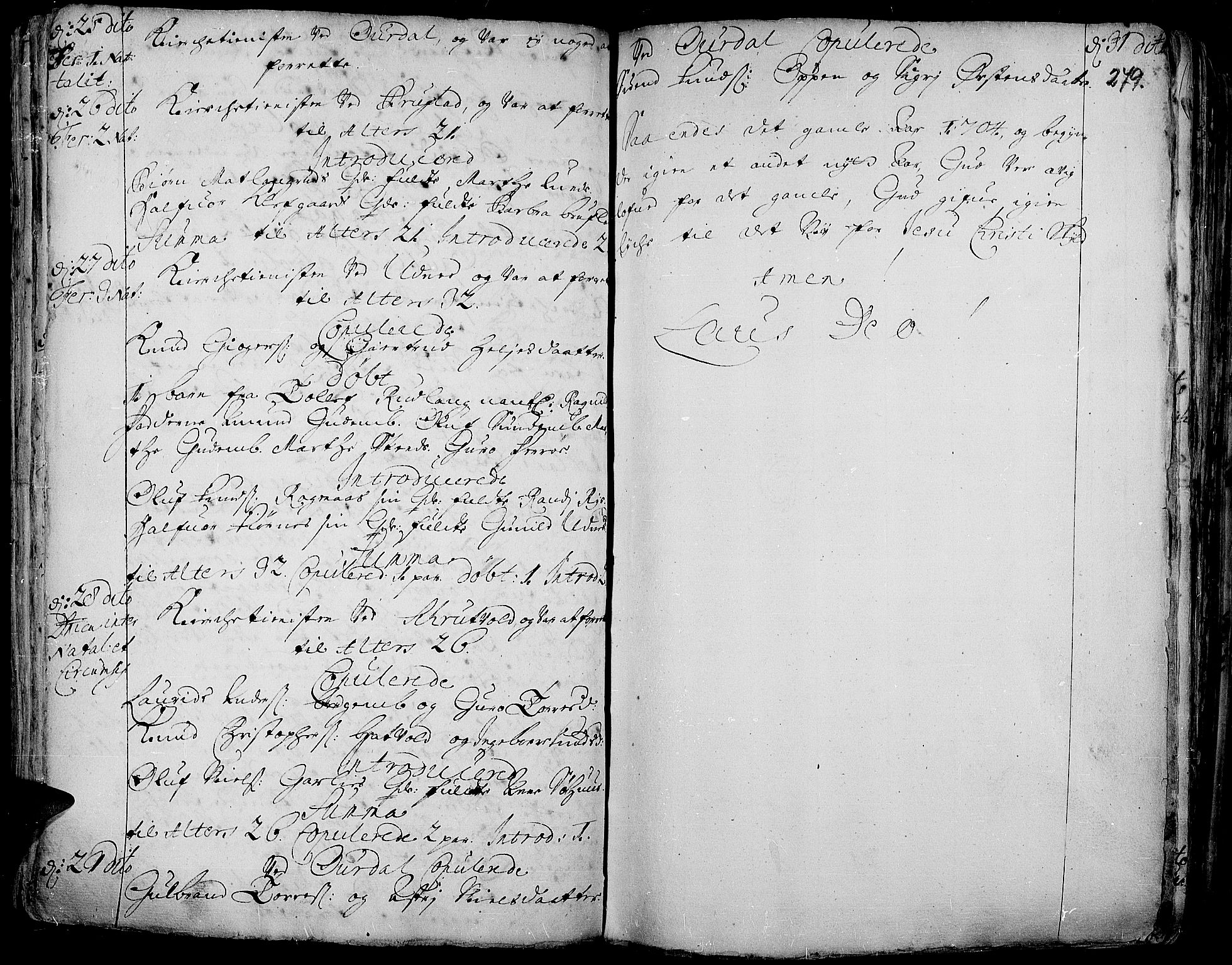 Aurdal prestekontor, SAH/PREST-126/H/Ha/Haa/L0001: Parish register (official) no. 1-3, 1692-1730, p. 279