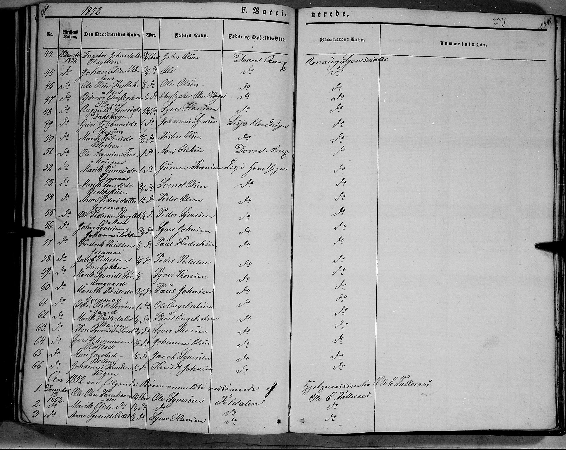 Lesja prestekontor, SAH/PREST-068/H/Ha/Haa/L0006: Parish register (official) no. 6B, 1843-1854, p. 1044-1045