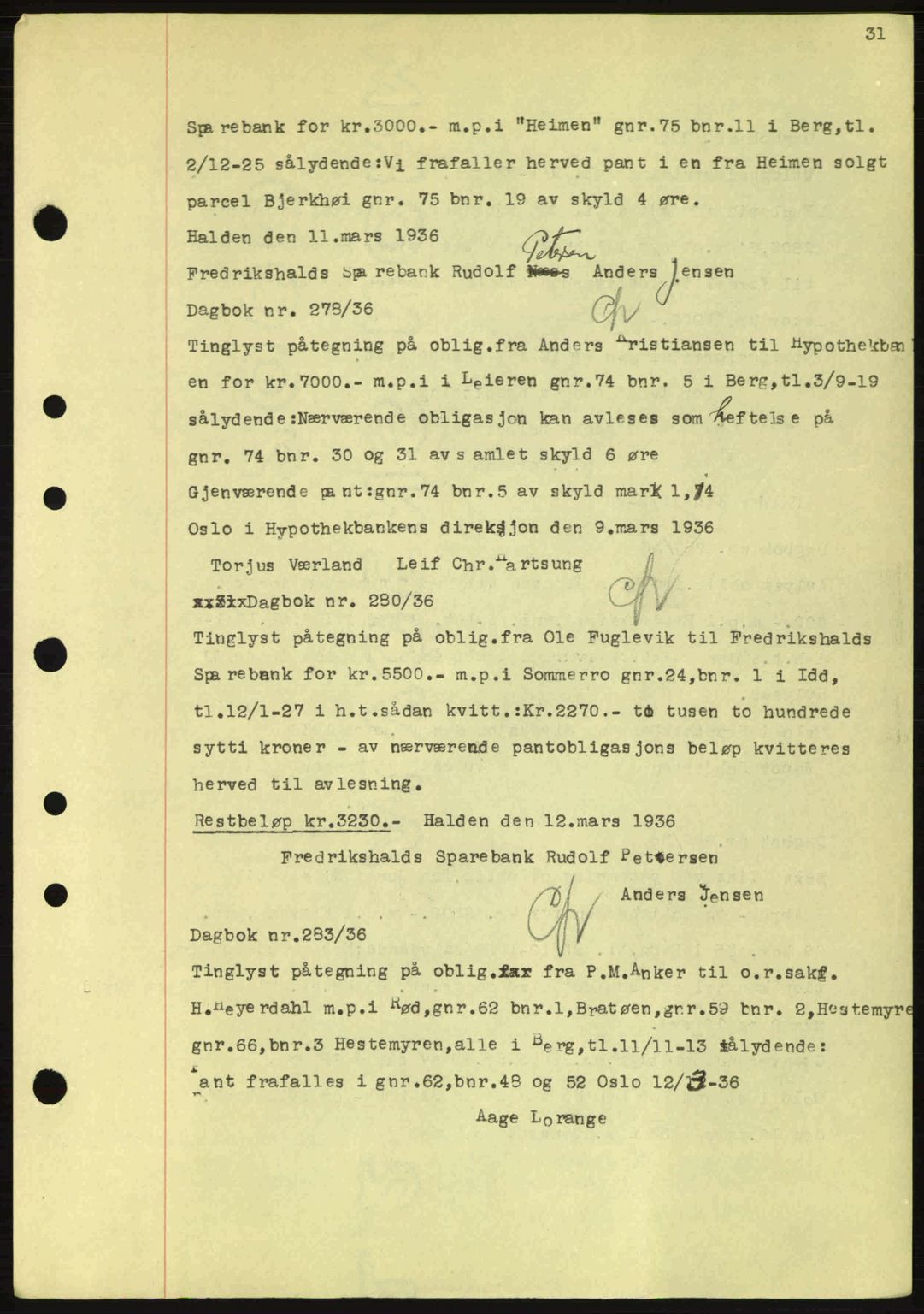 Idd og Marker sorenskriveri, AV/SAO-A-10283/G/Gb/Gbc/L0001: Mortgage book no. B1-3, 1936-1939, Diary no: : 258/1936