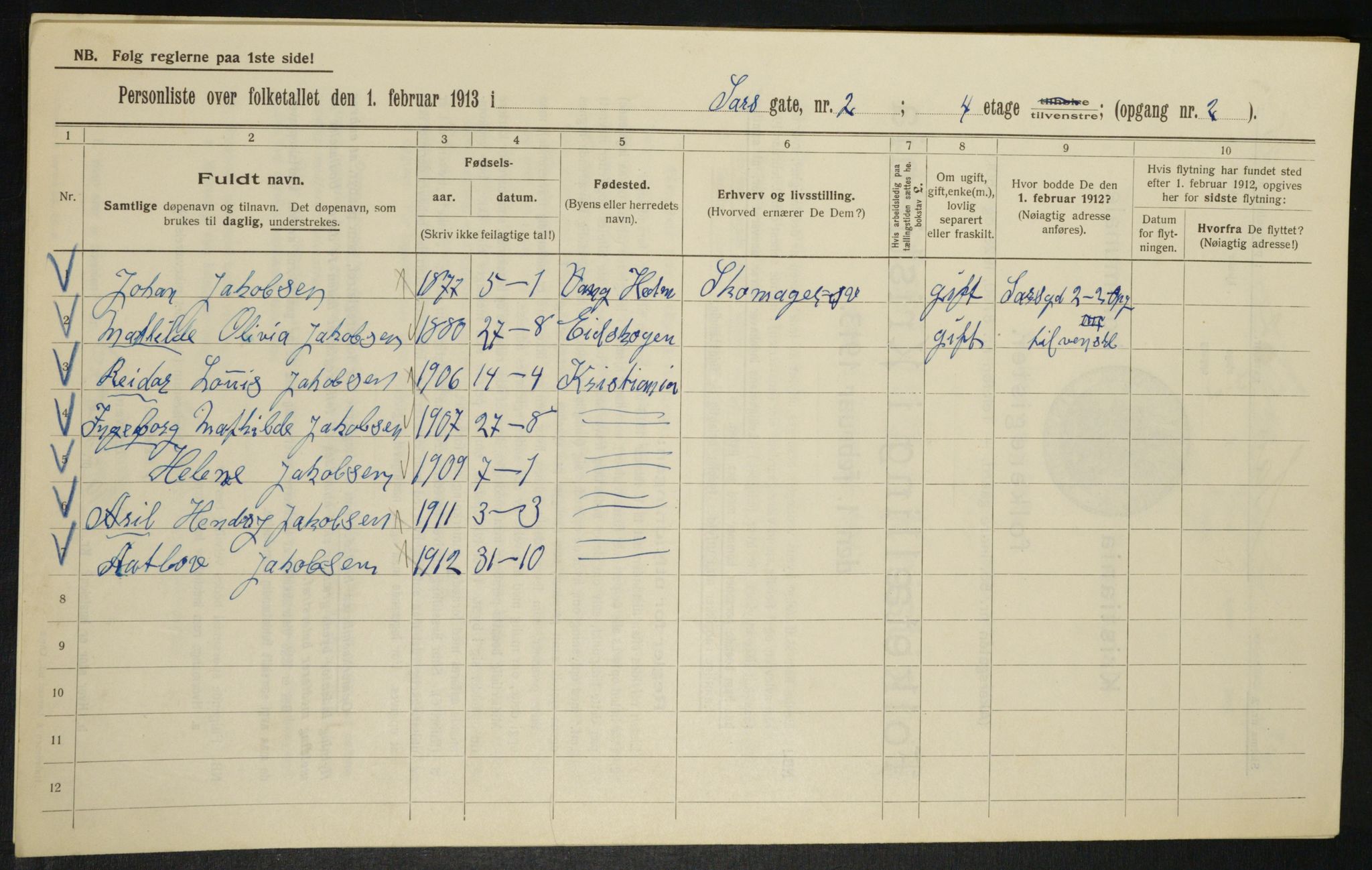 OBA, Municipal Census 1913 for Kristiania, 1913, p. 89210