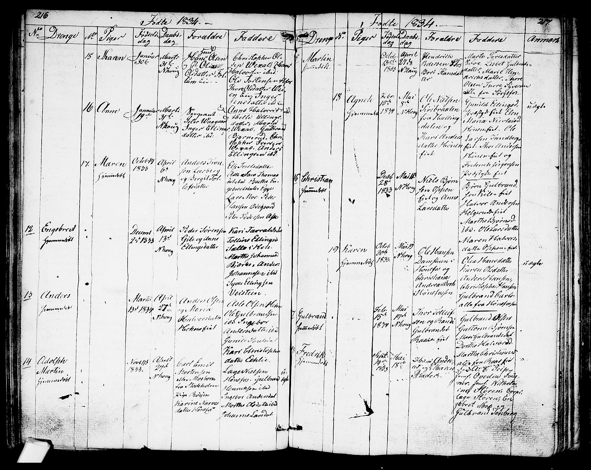 Norderhov kirkebøker, AV/SAKO-A-237/G/Ga/L0004: Parish register (copy) no. I 4, 1824-1849, p. 216-217