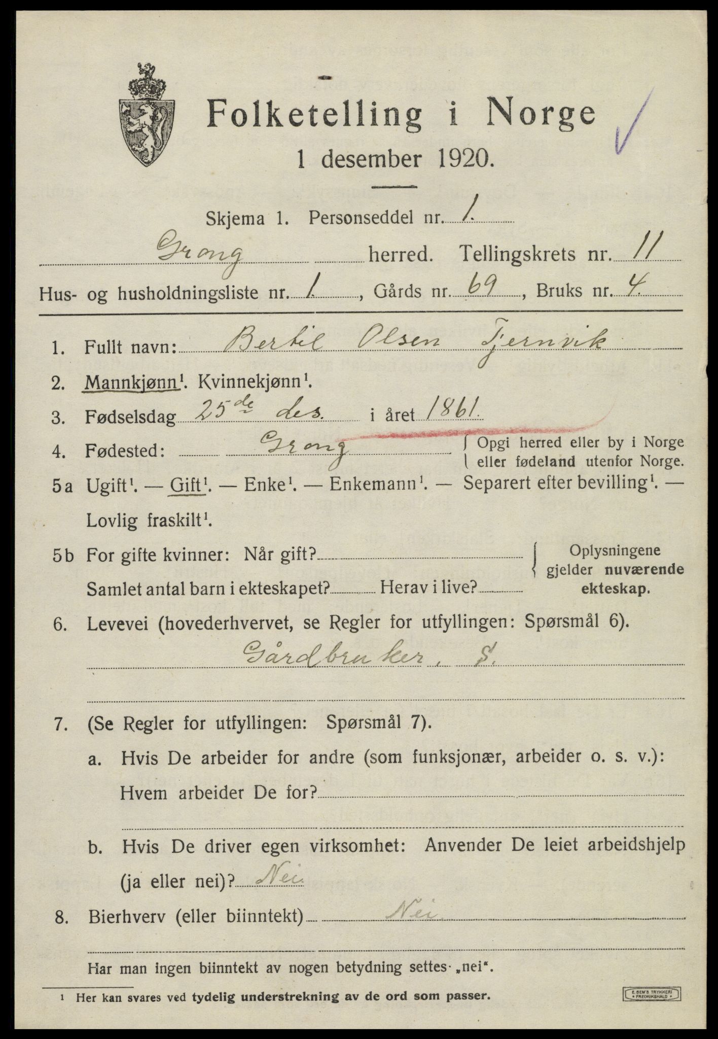 SAT, 1920 census for Grong, 1920, p. 6263