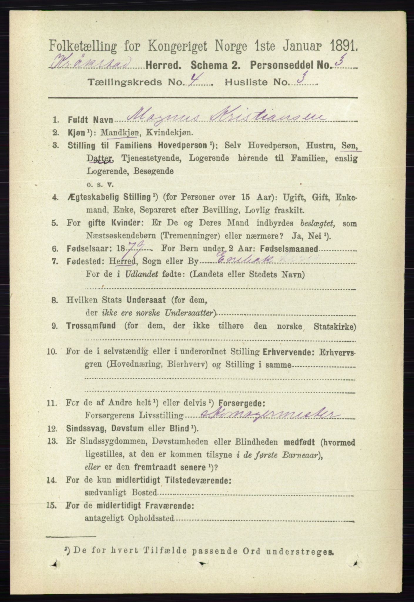 RA, 1891 census for 0212 Kråkstad, 1891, p. 1742