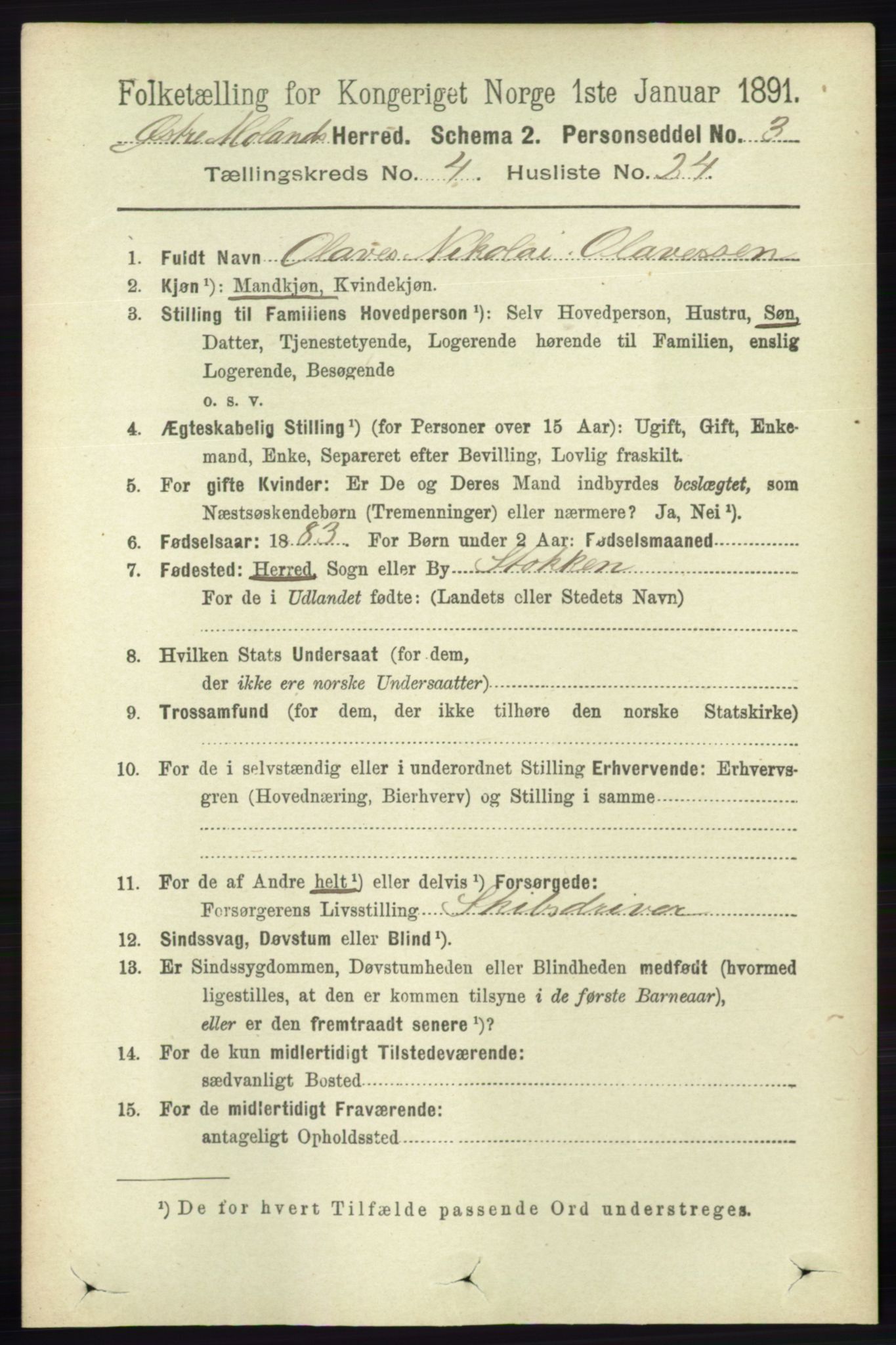RA, 1891 census for 0918 Austre Moland, 1891, p. 2183