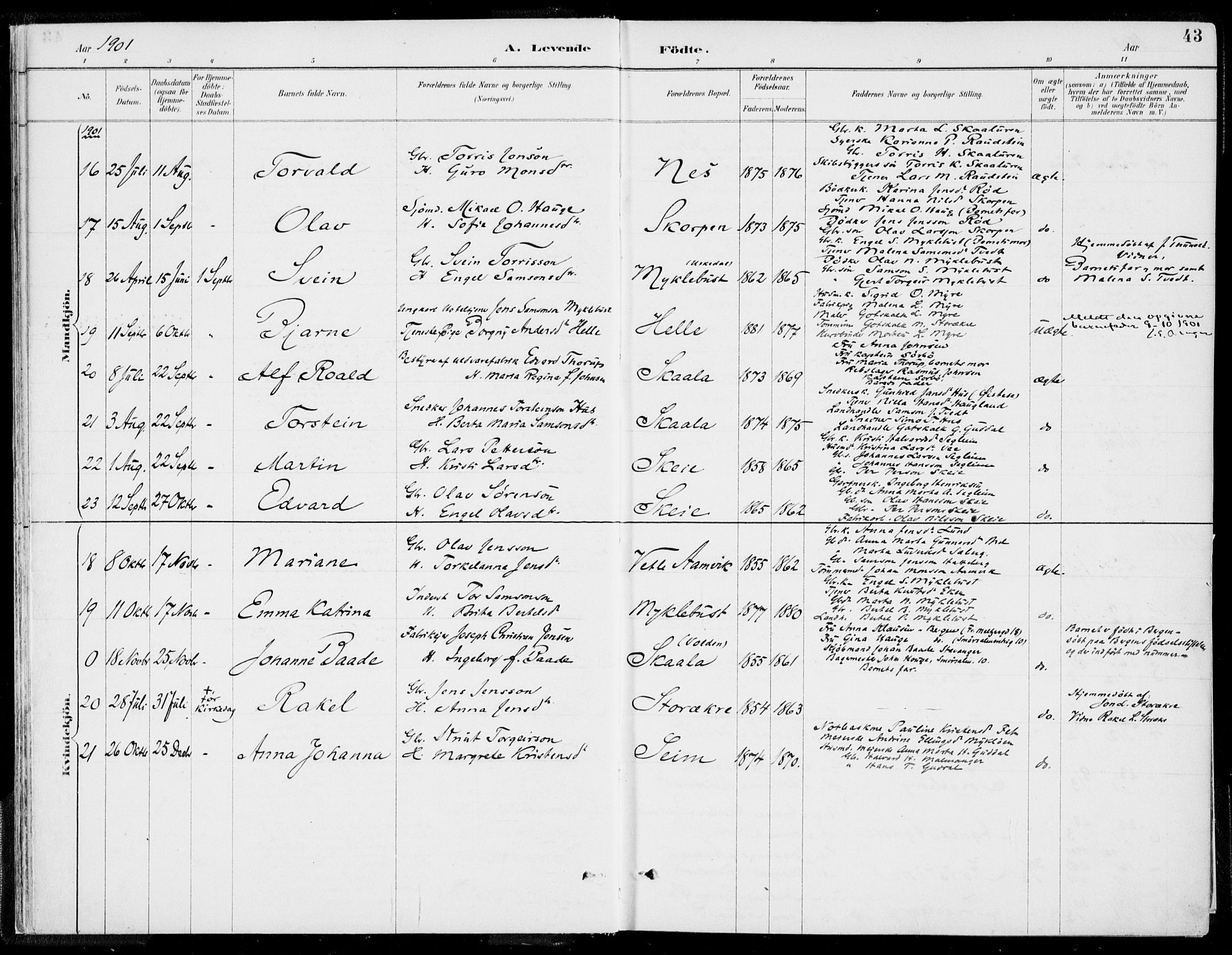 Kvinnherad sokneprestembete, SAB/A-76401/H/Haa: Parish register (official) no. B  1, 1887-1921, p. 43