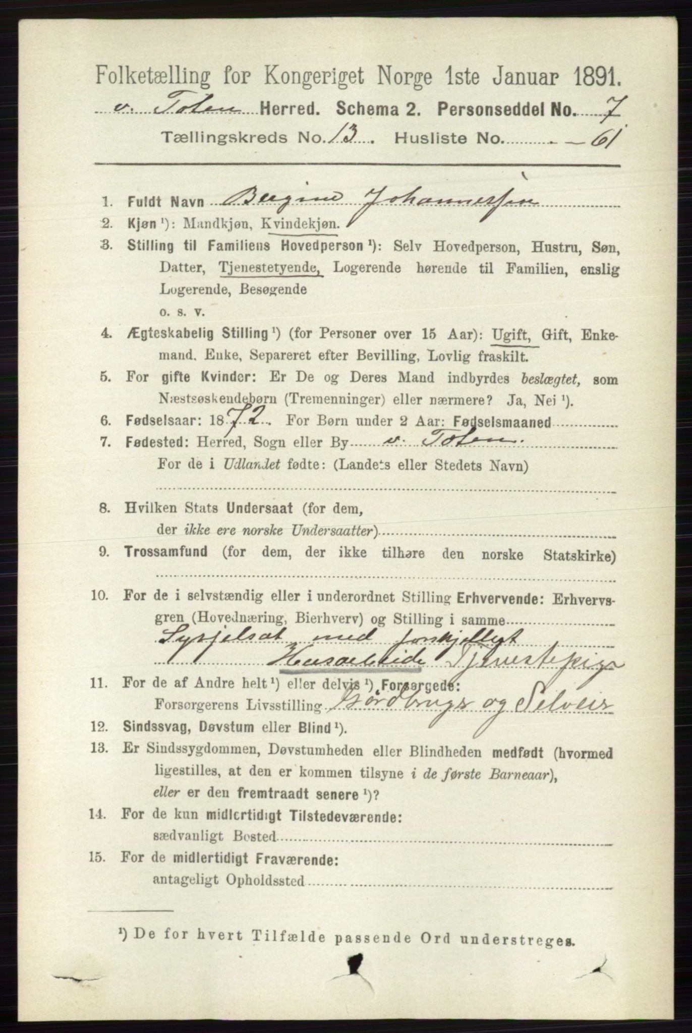 RA, 1891 census for 0529 Vestre Toten, 1891, p. 8129