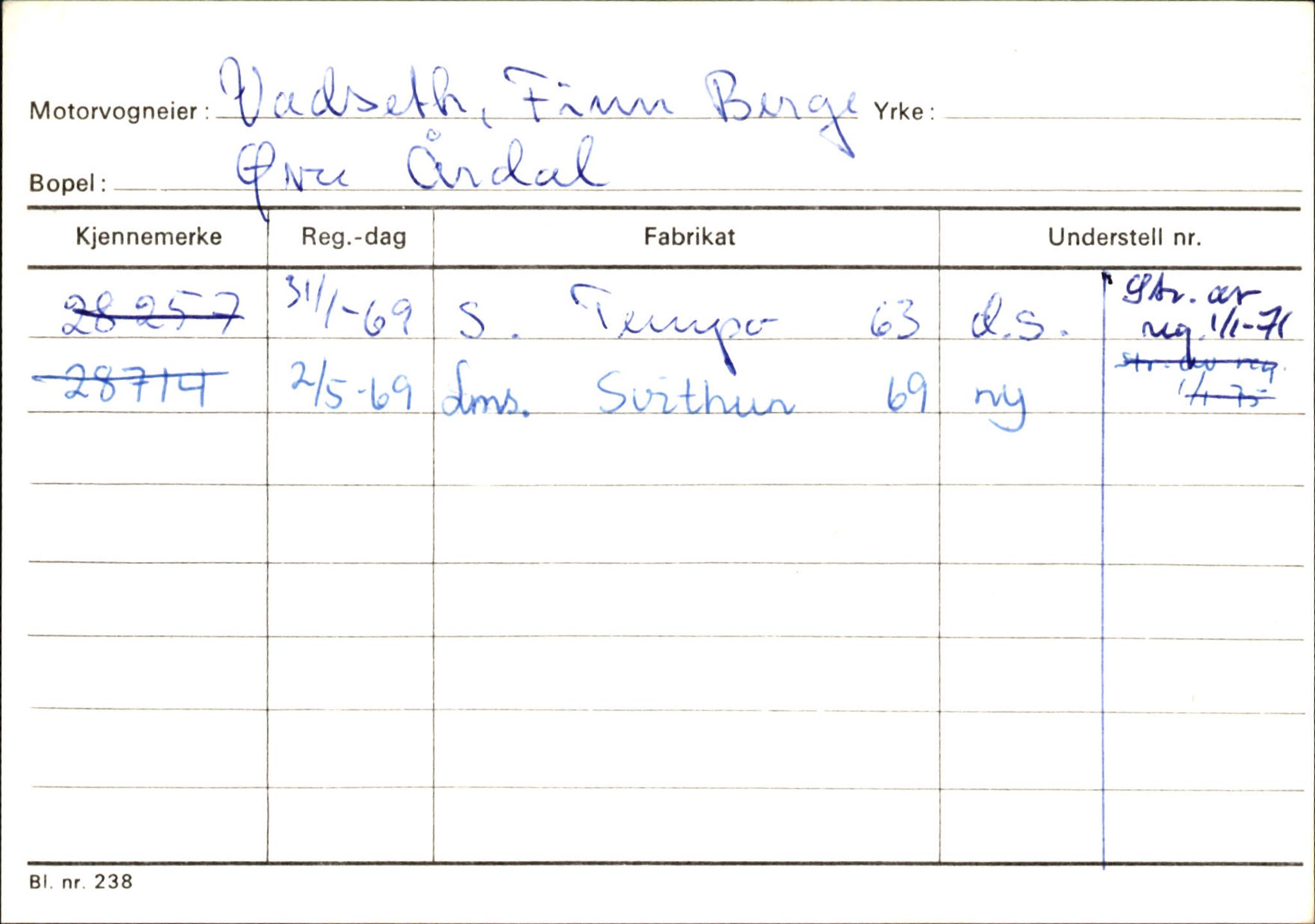 Statens vegvesen, Sogn og Fjordane vegkontor, SAB/A-5301/4/F/L0146: Registerkort Årdal R-Å samt diverse kort, 1945-1975, p. 1045