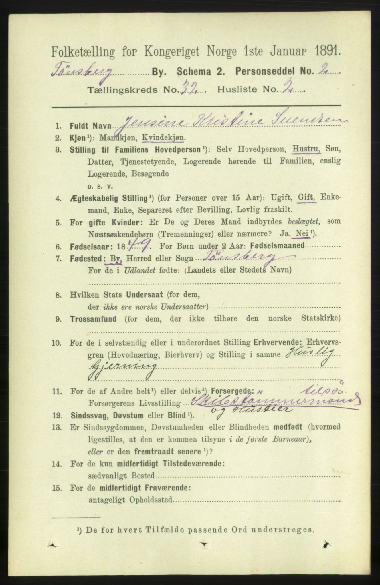 RA, 1891 census for 0705 Tønsberg, 1891, p. 7469