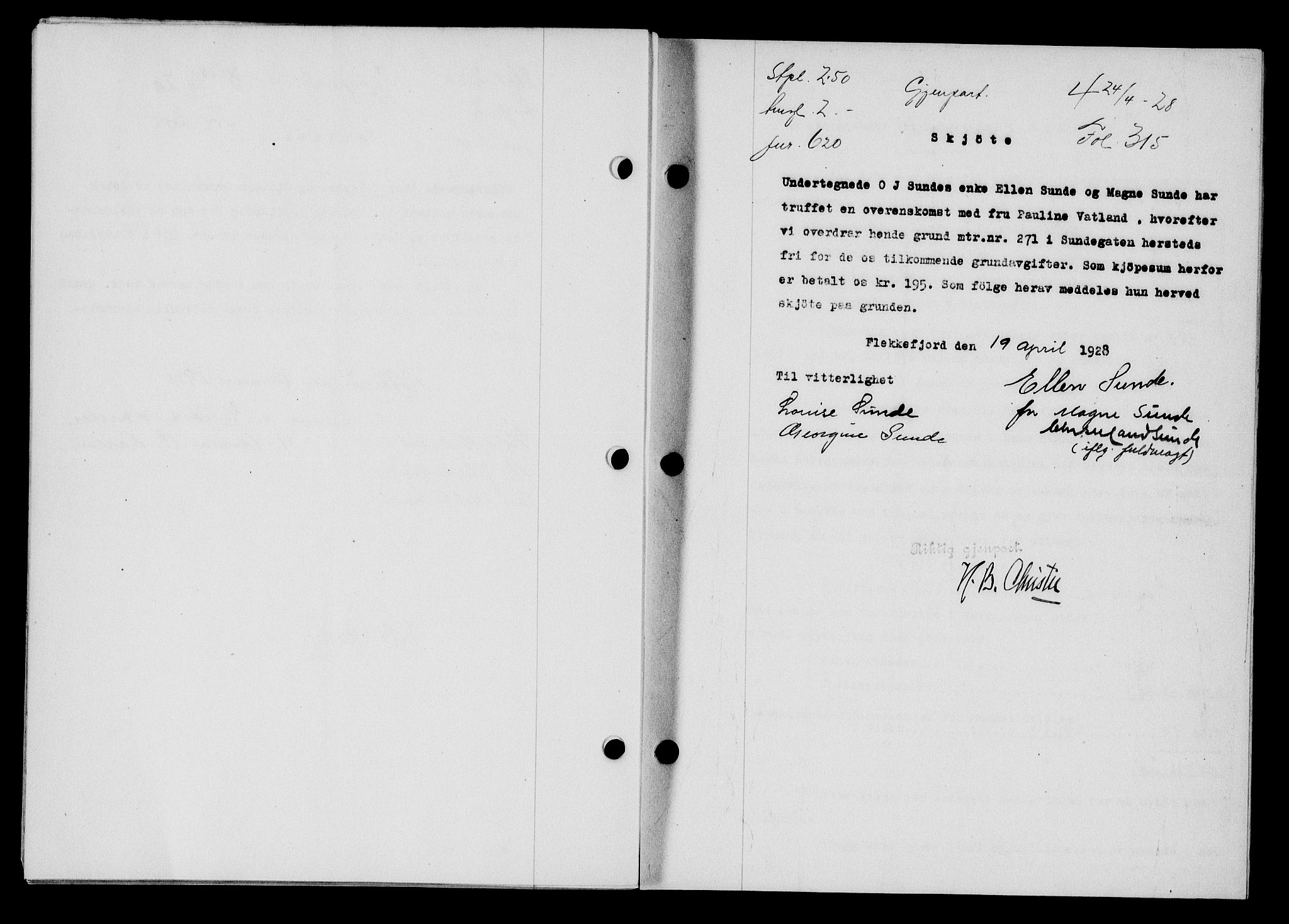 Flekkefjord sorenskriveri, SAK/1221-0001/G/Gb/Gba/L0044: Mortgage book no. 42, 1928-1929, Deed date: 24.04.1928