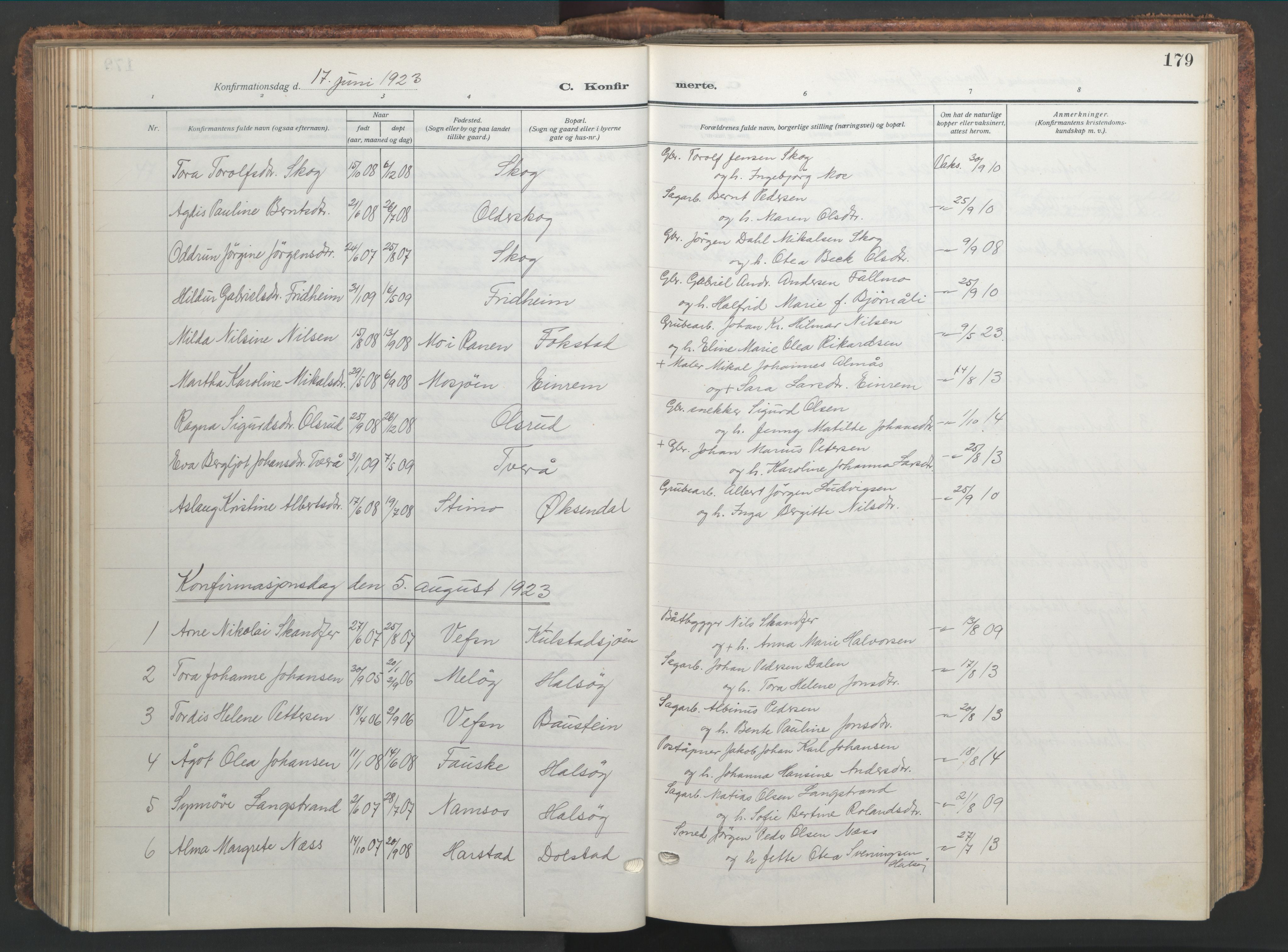 Ministerialprotokoller, klokkerbøker og fødselsregistre - Nordland, AV/SAT-A-1459/820/L0302: Parish register (copy) no. 820C04, 1917-1948, p. 179