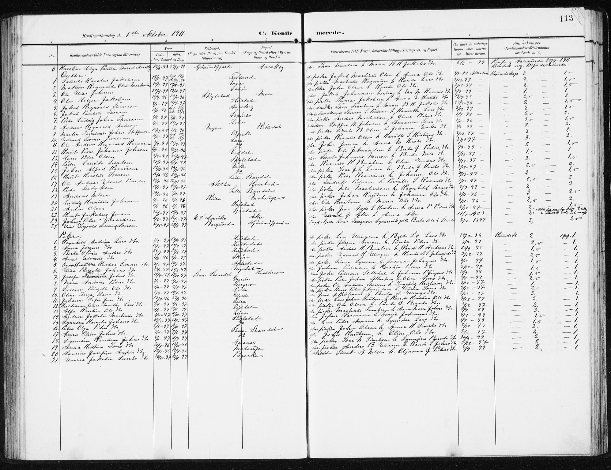 Ministerialprotokoller, klokkerbøker og fødselsregistre - Møre og Romsdal, AV/SAT-A-1454/515/L0216: Parish register (copy) no. 515C03, 1906-1941, p. 113