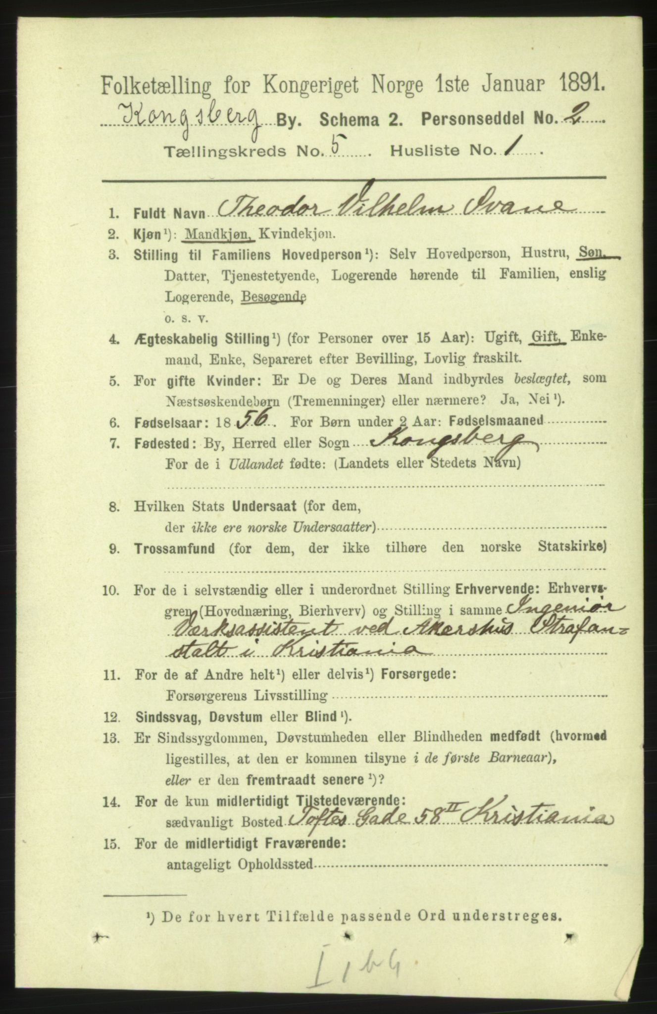 RA, 1891 census for 0604 Kongsberg, 1891, p. 4140