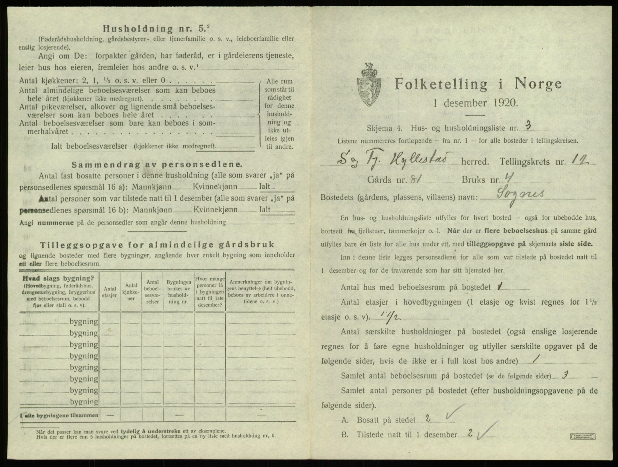 SAB, 1920 census for Hyllestad, 1920, p. 680