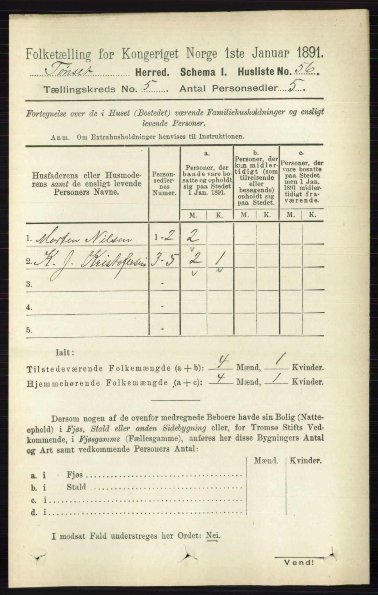 RA, 1891 census for 0437 Tynset, 1891, p. 1069