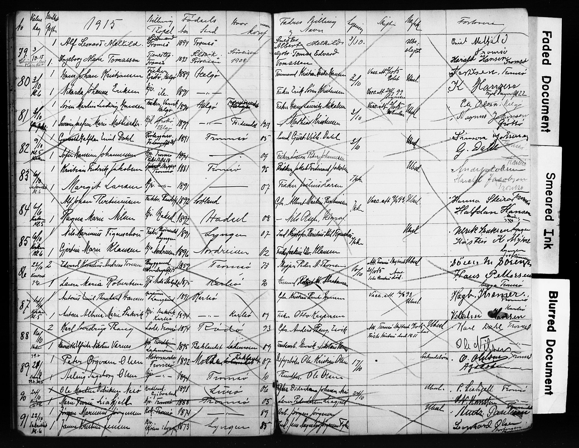 Tromsø sokneprestkontor/stiftsprosti/domprosti, AV/SATØ-S-1343/H/Hc/L0099/0007: Banns register no. 99.7, 1911-1915