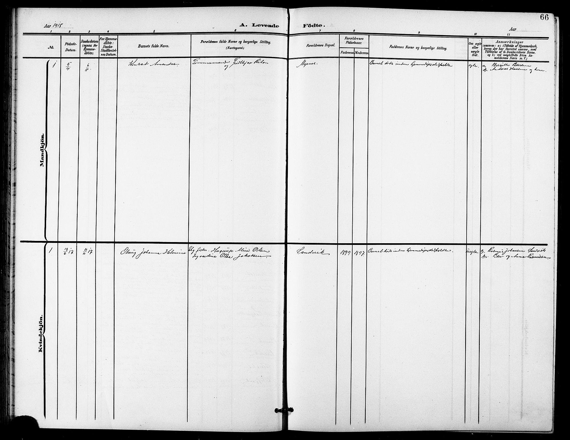 Lenvik sokneprestembete, SATØ/S-1310/H/Ha/Hab/L0022klokker: Parish register (copy) no. 22, 1901-1918, p. 66
