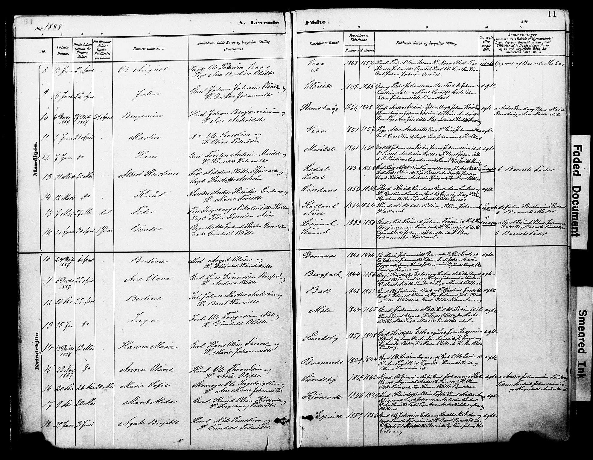 Ministerialprotokoller, klokkerbøker og fødselsregistre - Møre og Romsdal, AV/SAT-A-1454/578/L0907: Parish register (official) no. 578A06, 1887-1904, p. 11